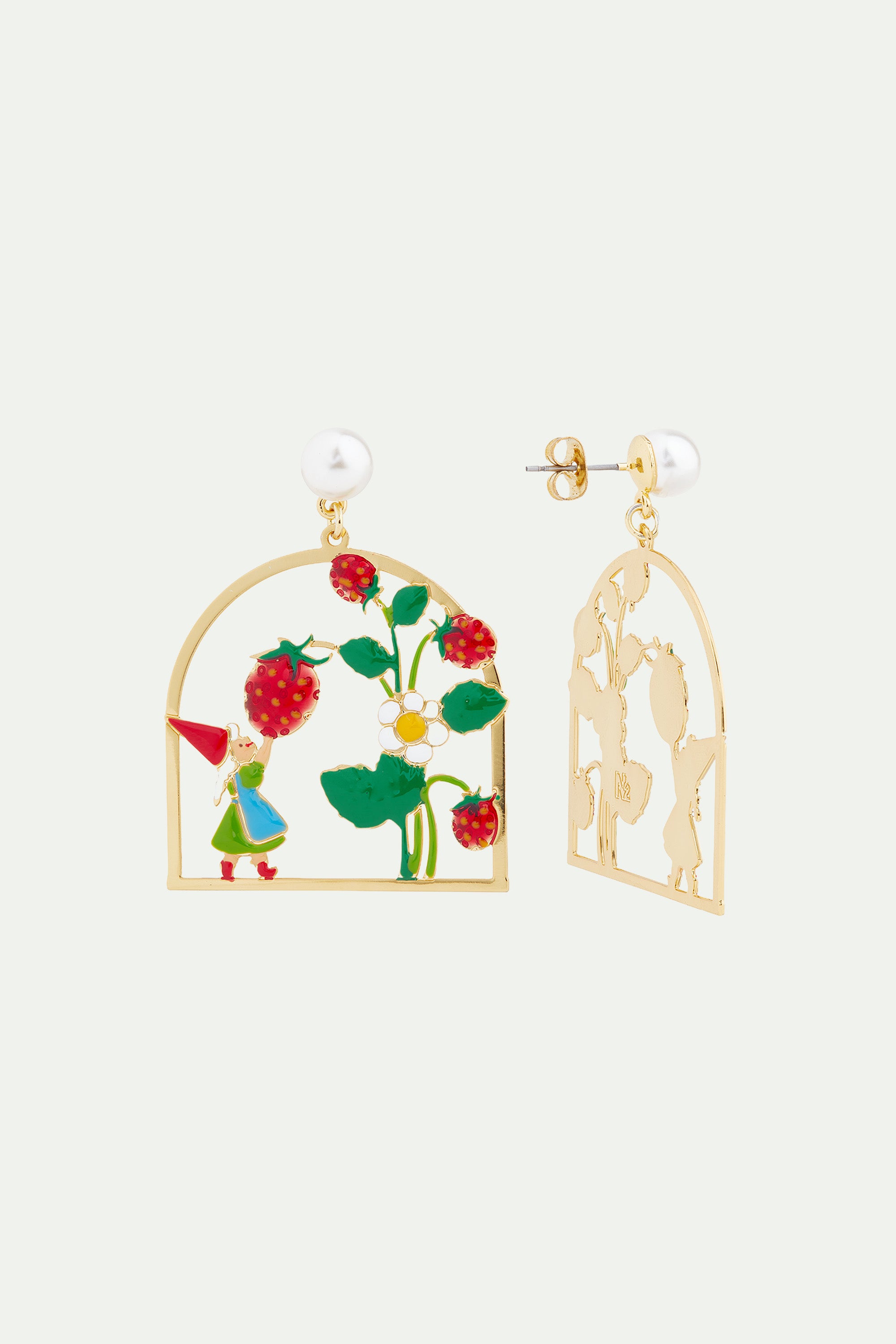 Strawberry picking clip-on earrings