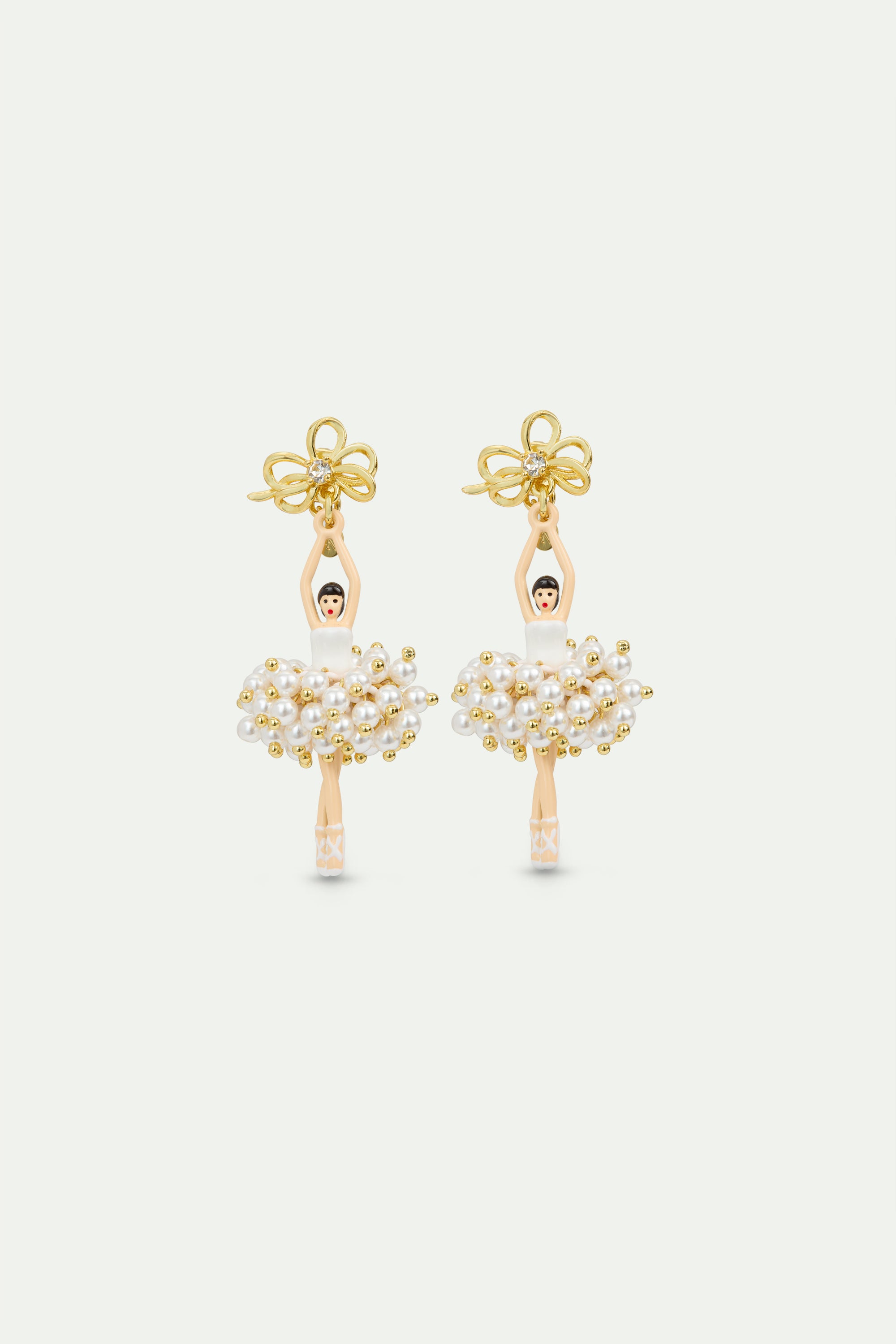 White and gold ballerina earrings