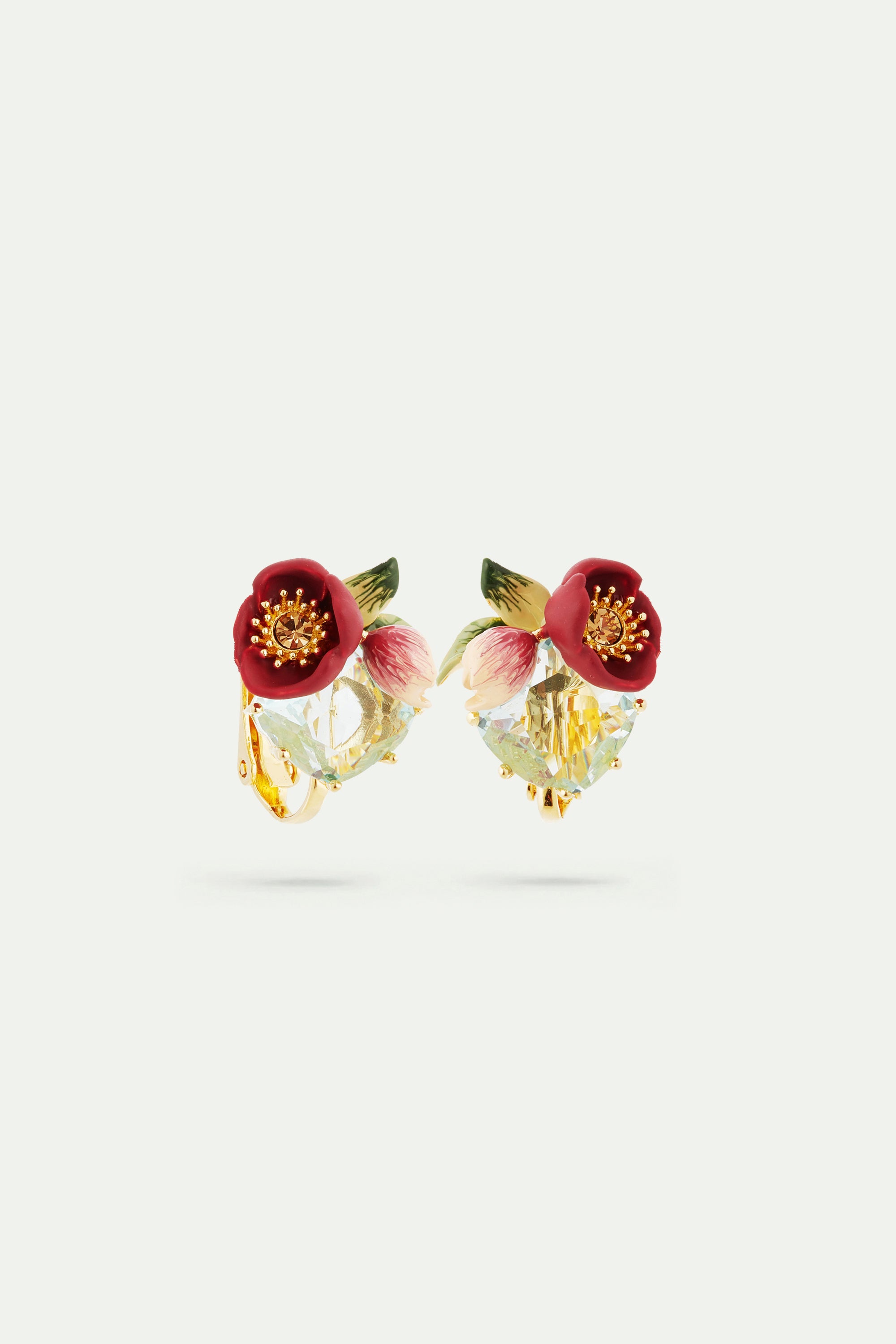 Red hellebore flower and faceted stone earrings