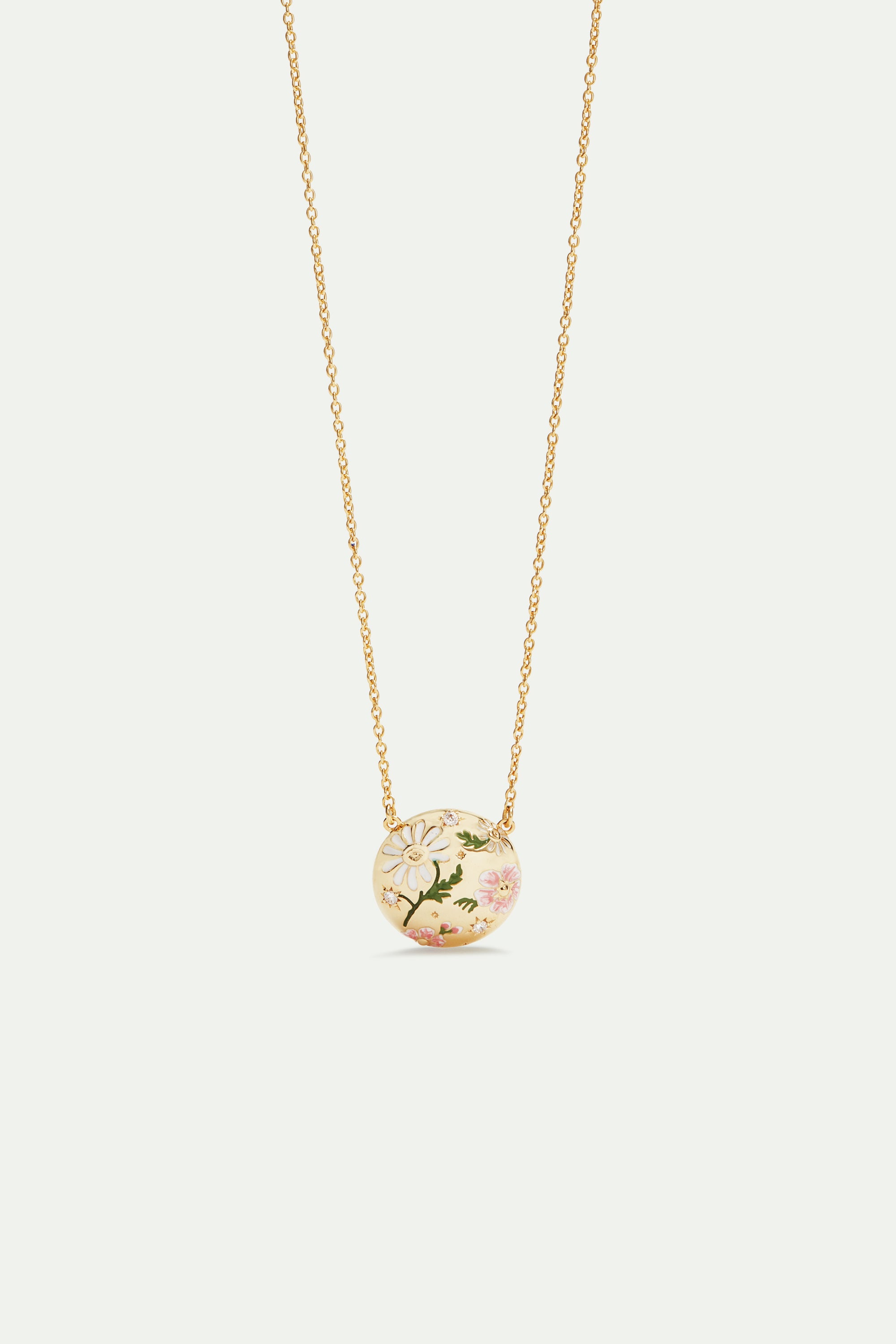 Daisy and pansy flower pendant necklace