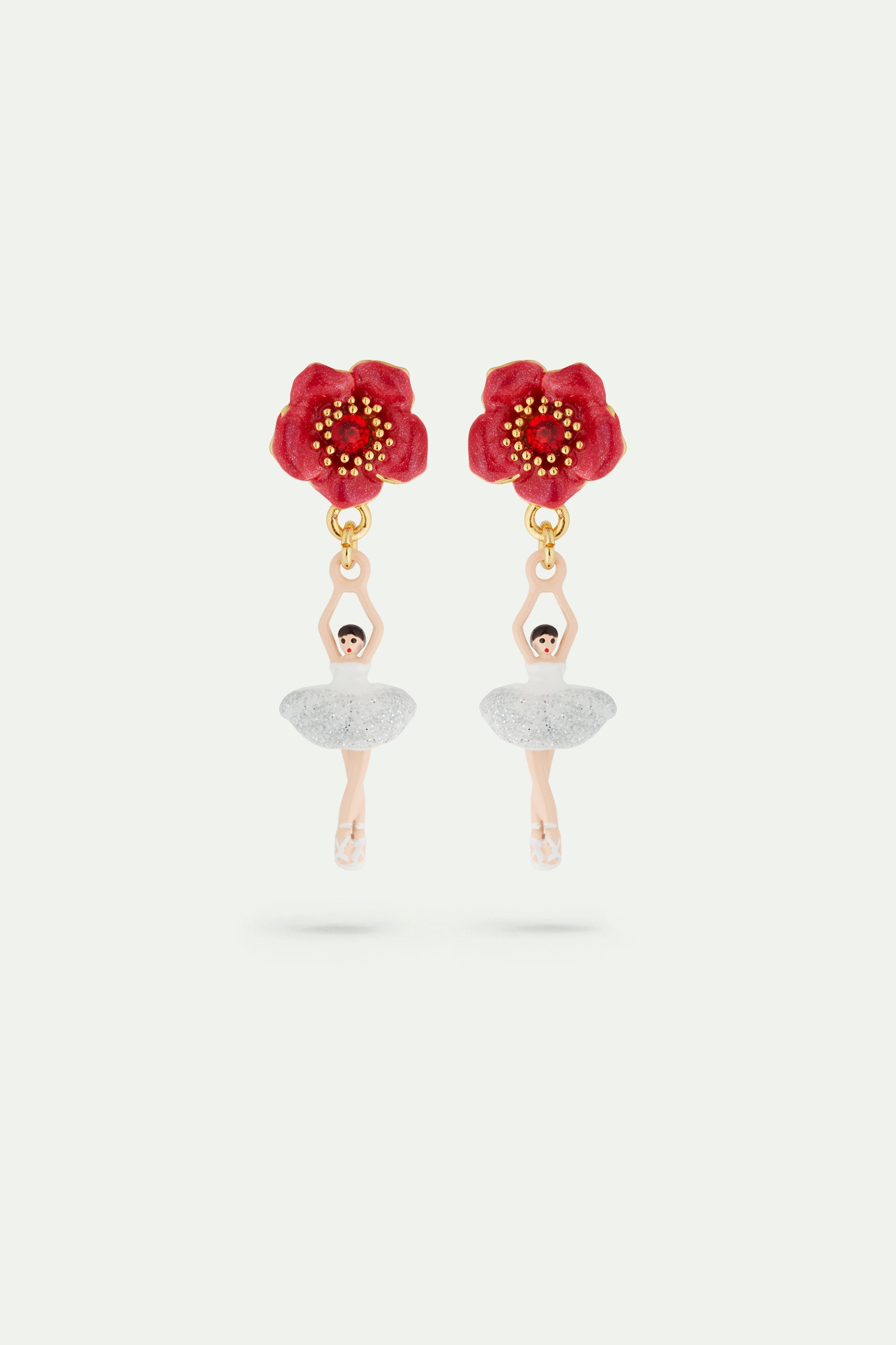 Ballerina and red flower clip-on earrings