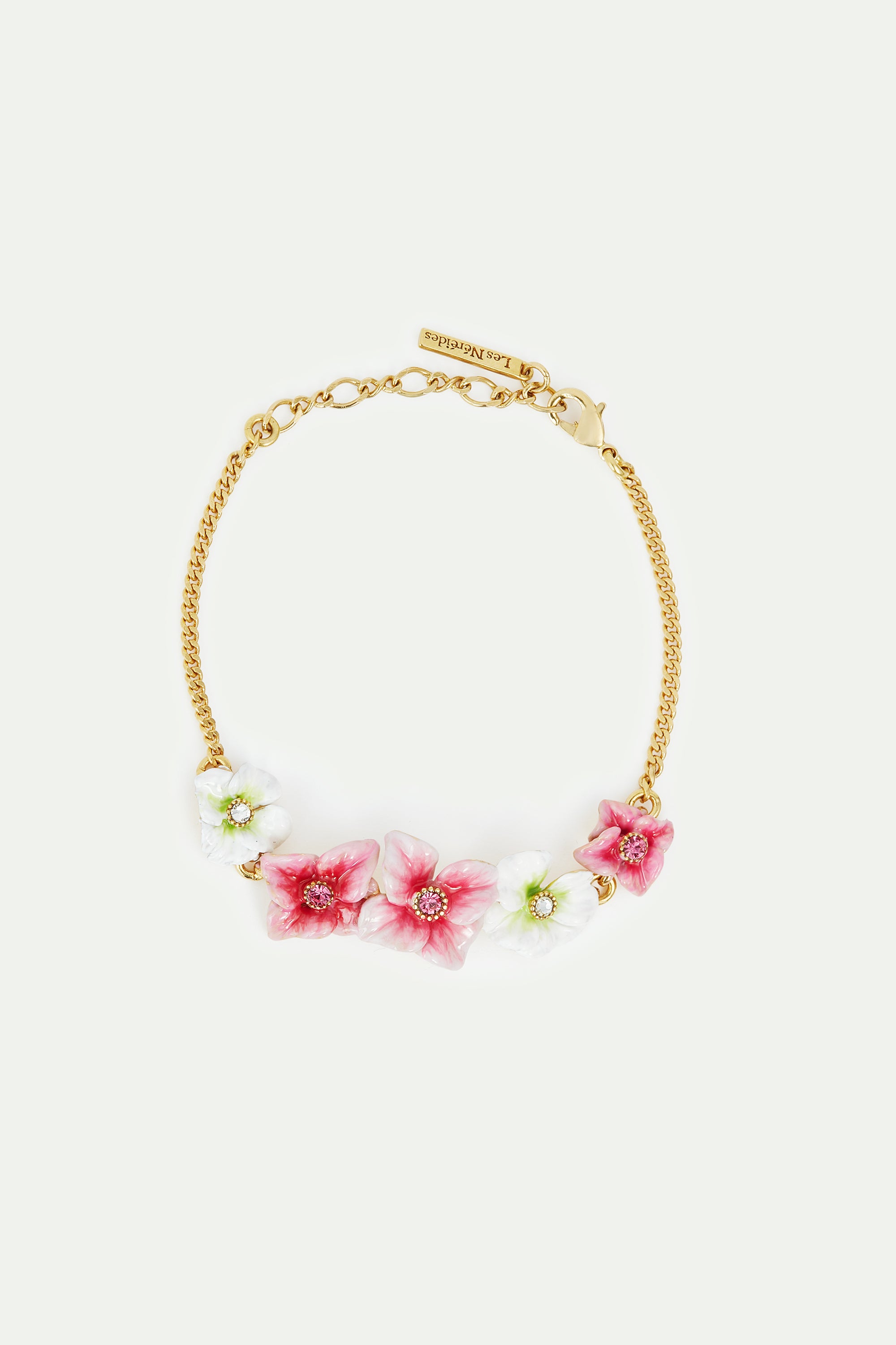 Pink and white hydrangea flowers fine bracelet