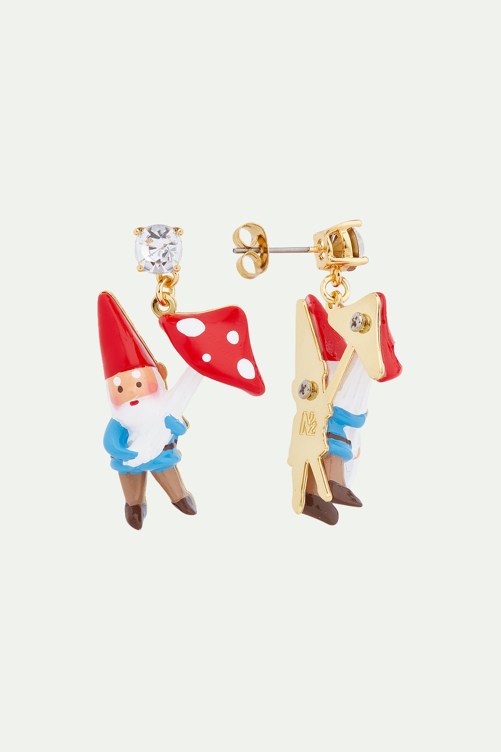 Garden gnome and mushroom post earrings