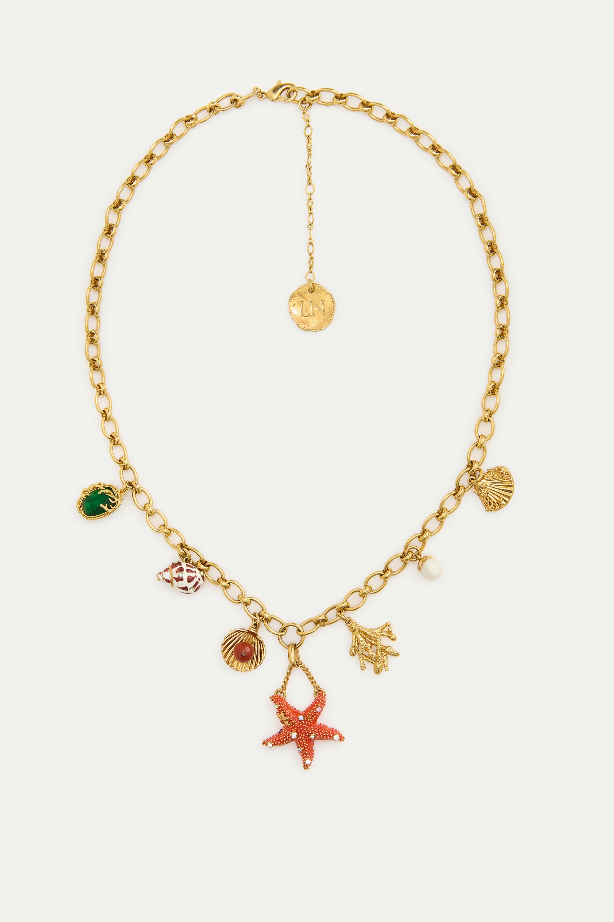 Golden starfish necklace with shell pendants