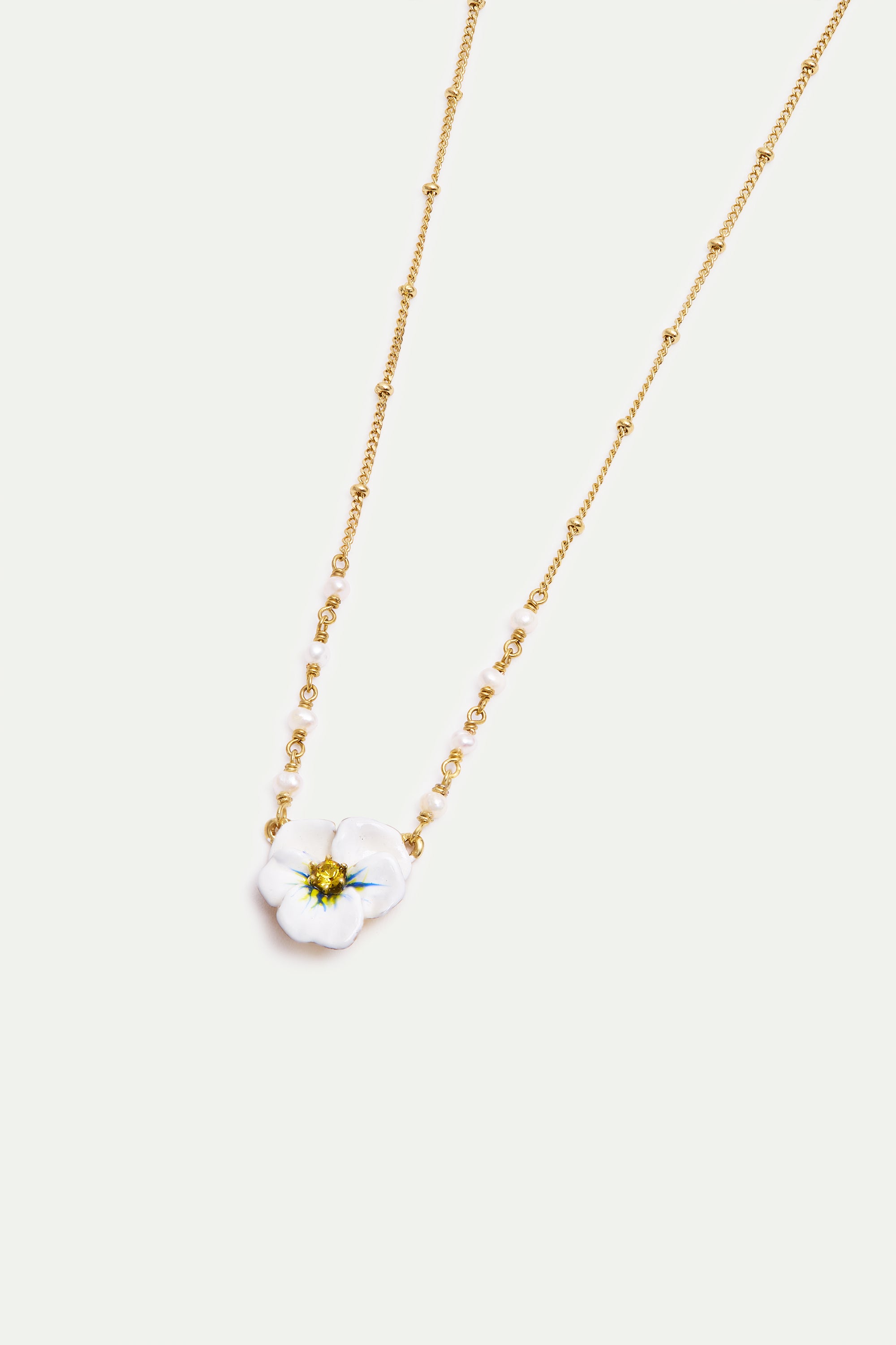White pansy and cut crystal necklace