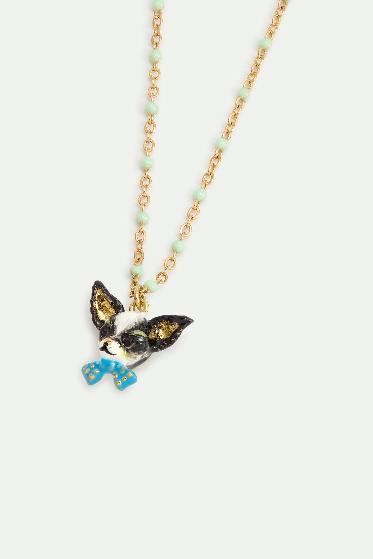 Pulsera fina Chihuahua y pajarita azul