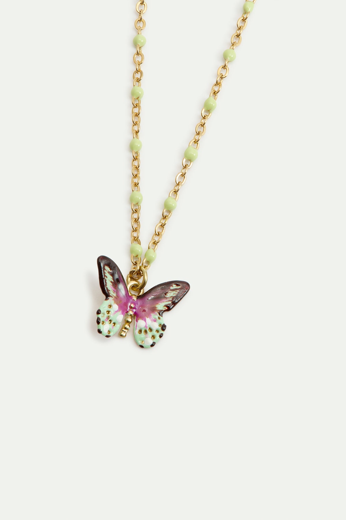 Collar colgante mariposa verde y violeta