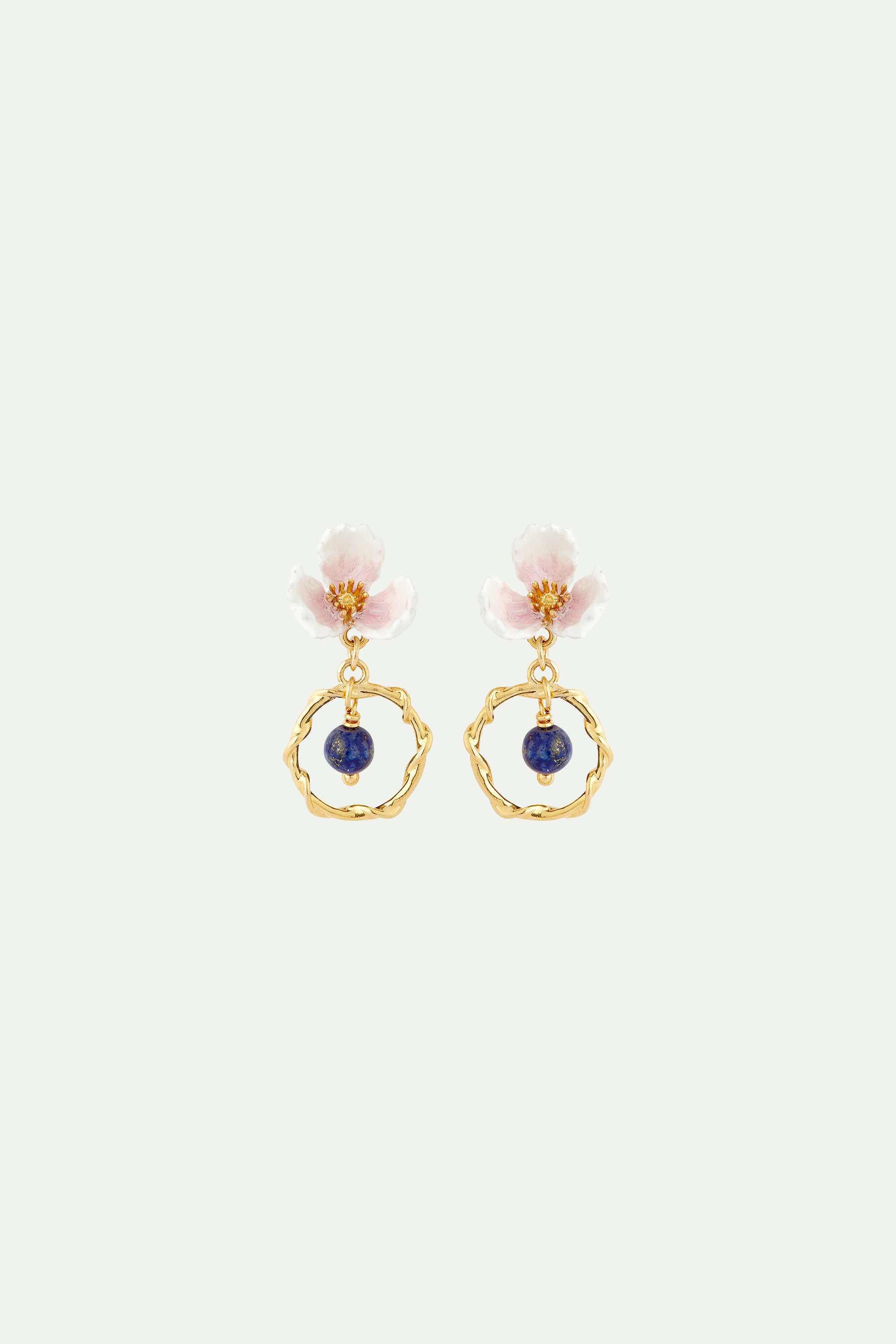 White flower and lapis lazuli hoop earrings