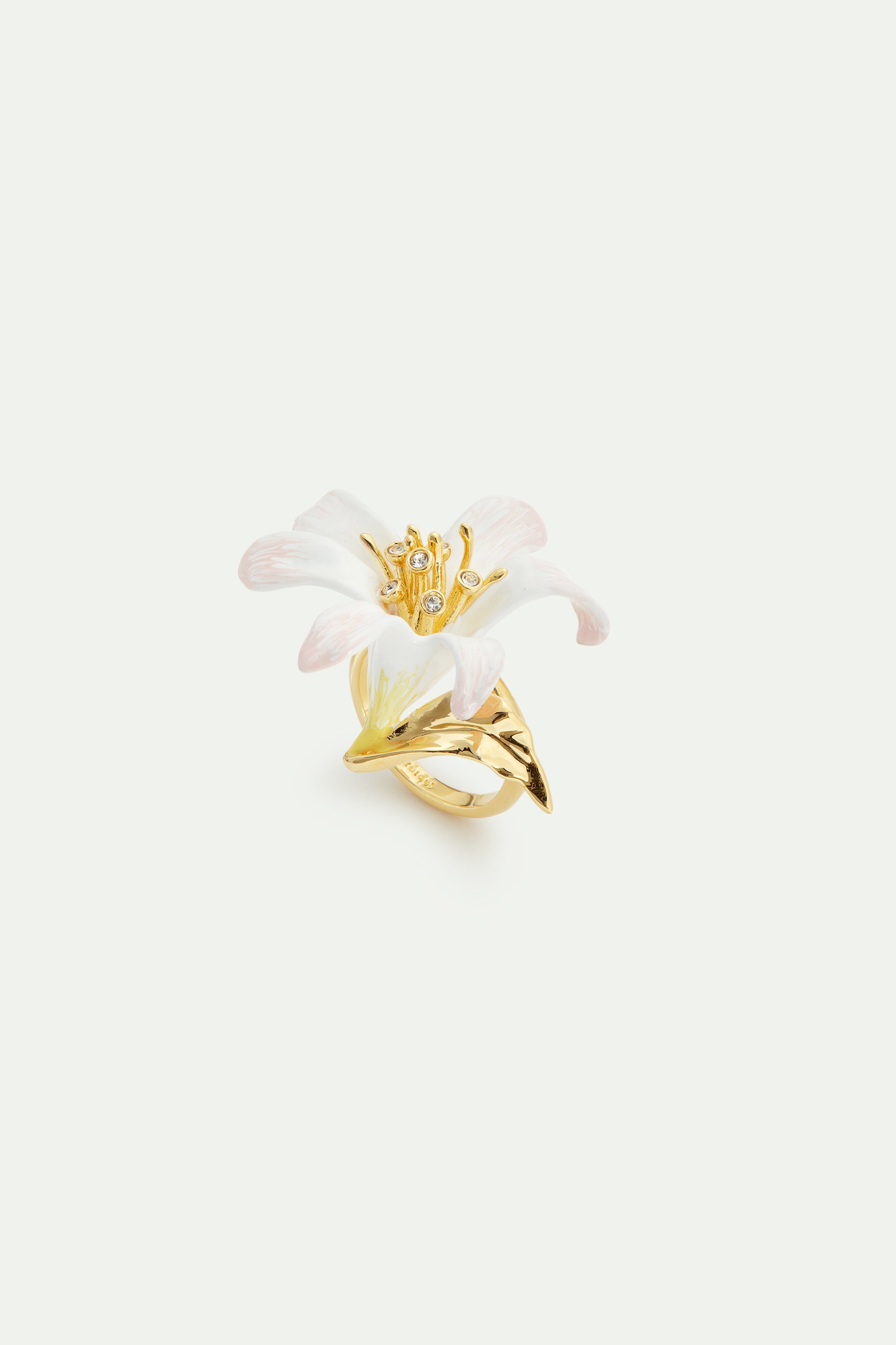 Anillo ajustable Flor de Lis blanca y cristales