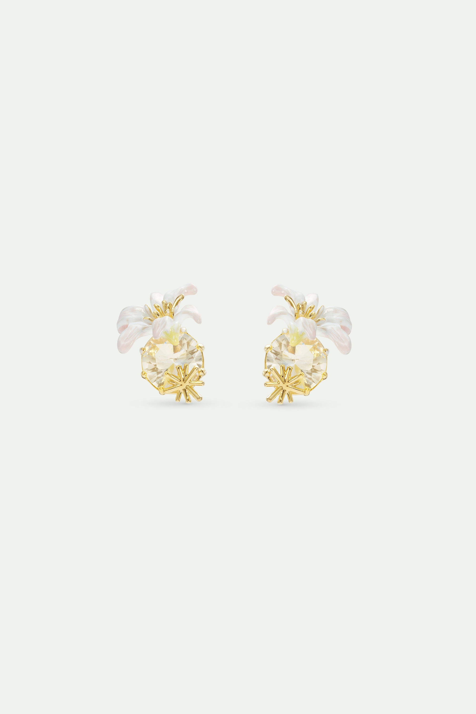 Round faceted stone earrings and white lily