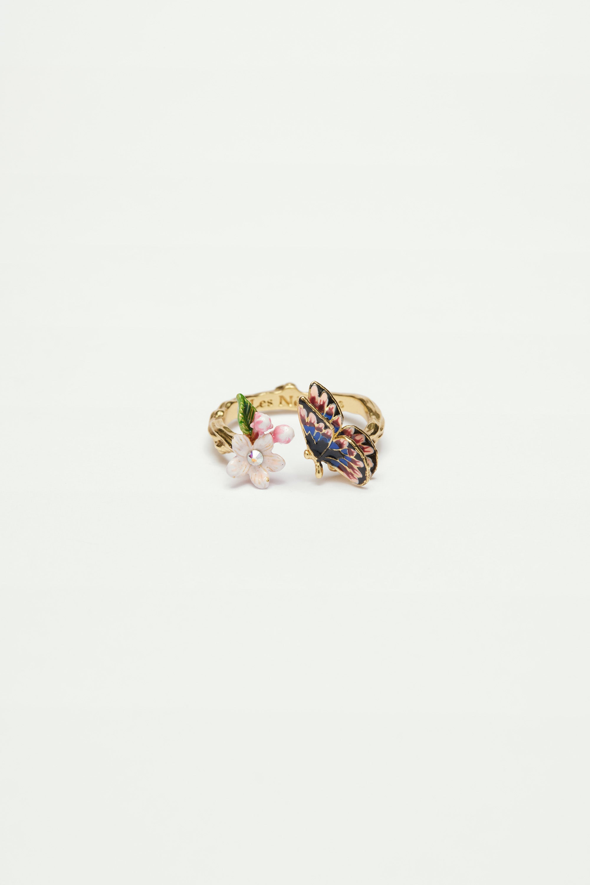 Japanese emperor butterfly and cherry blossom adjustable ring