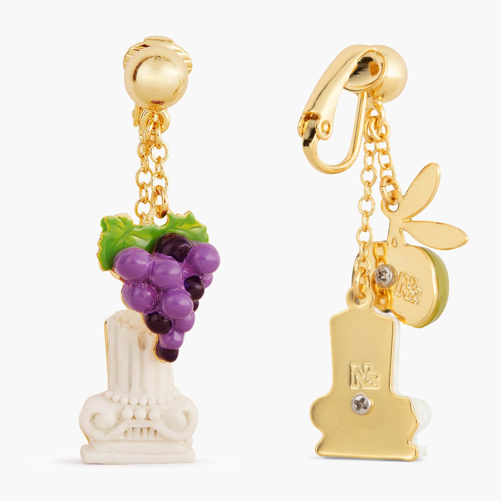 Column, grapes and olive clip-on earrings