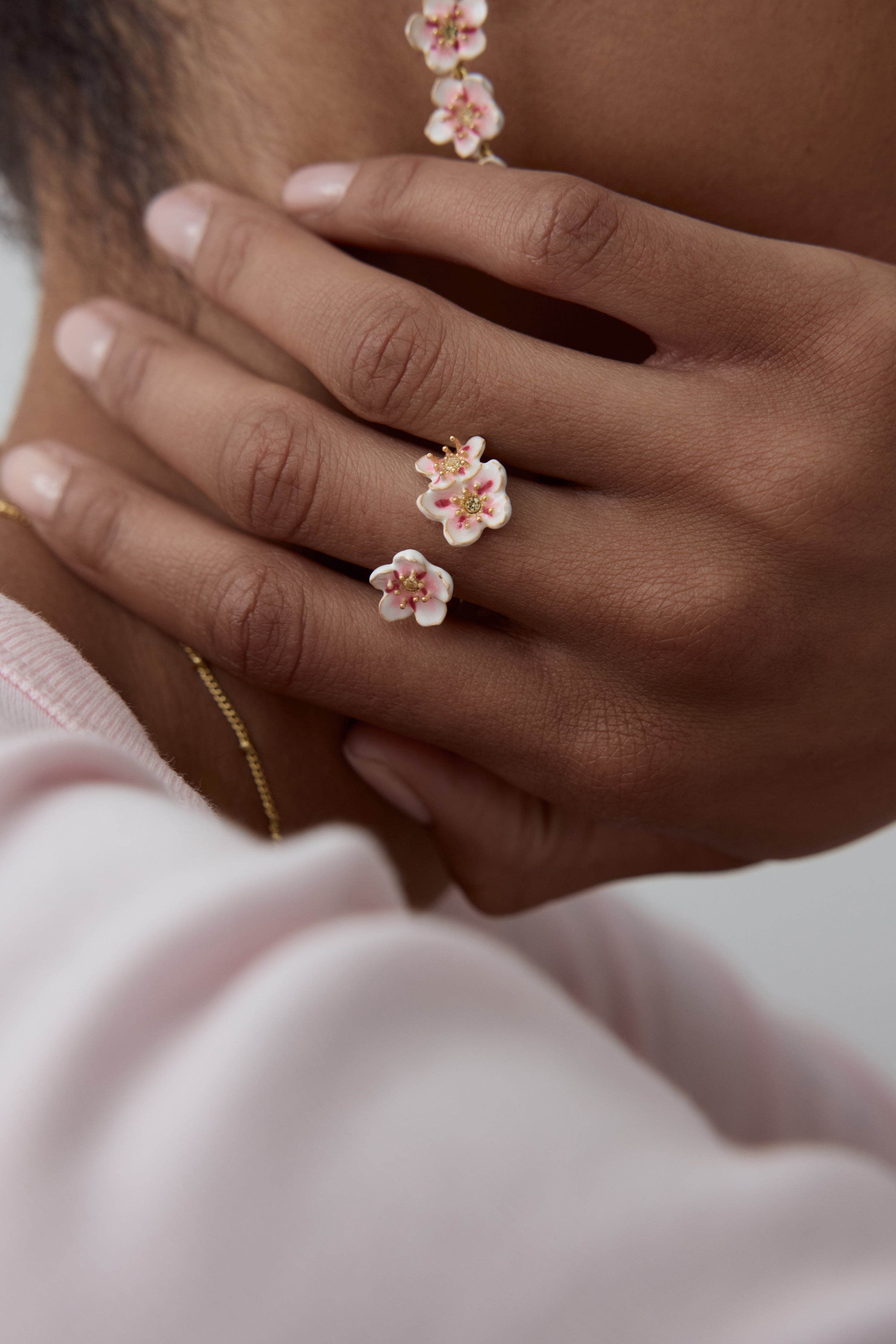 Mini cherry blossom adjustable ring