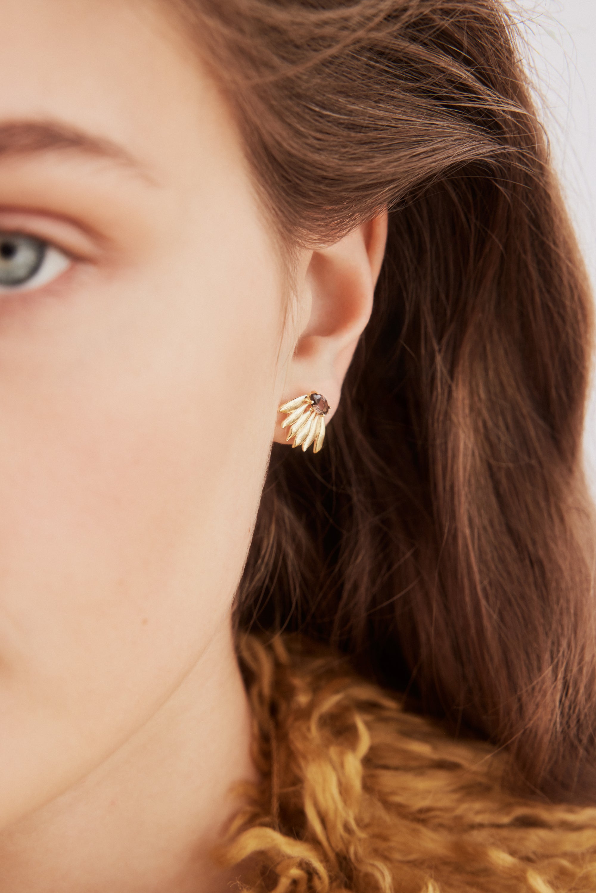 Golden sunflower and purple stone post earrings