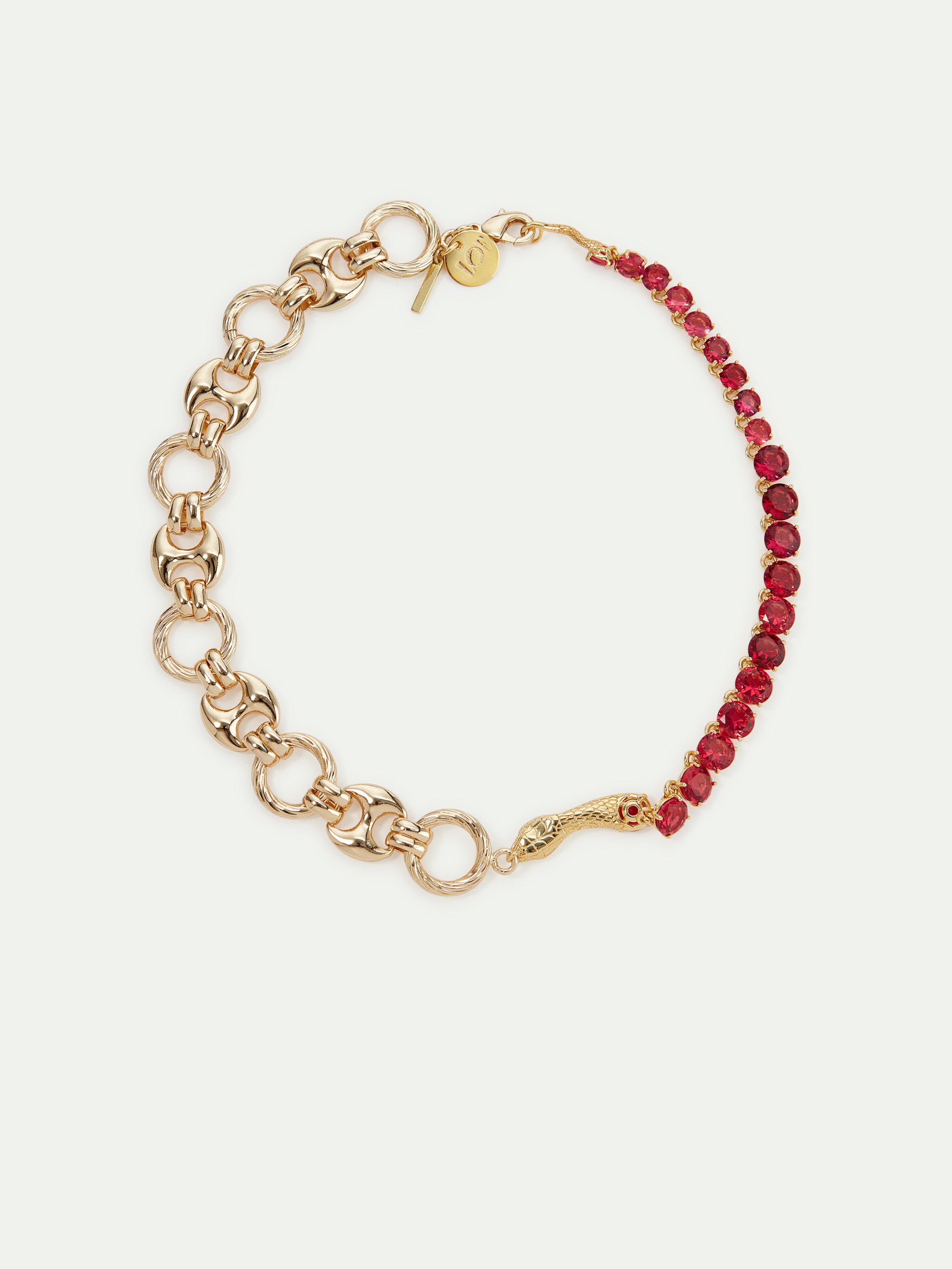 Red garnet Diamantine, serpentine and chaine choker necklace