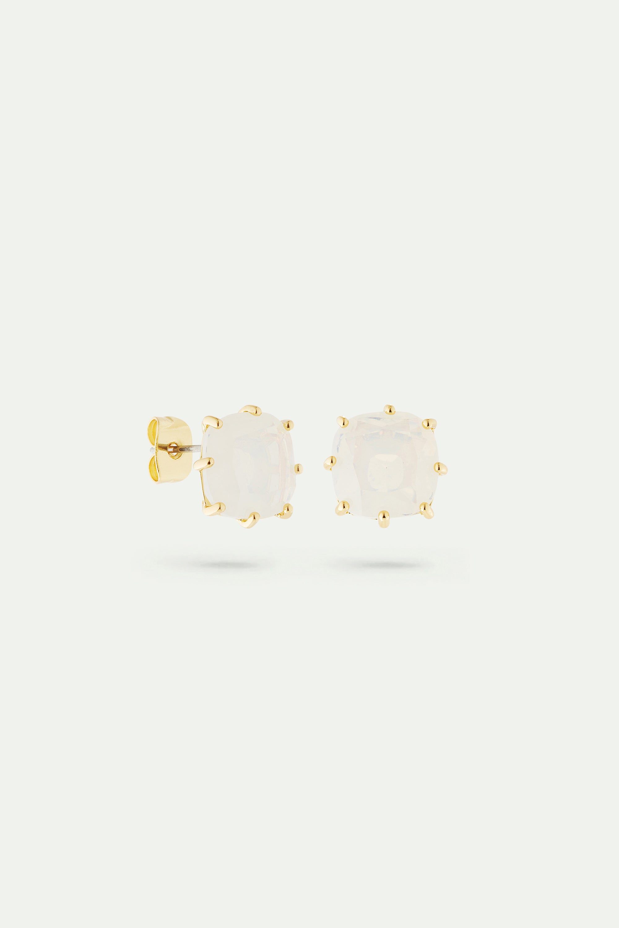 Opalescent white Diamantine square stone sleeper earrings