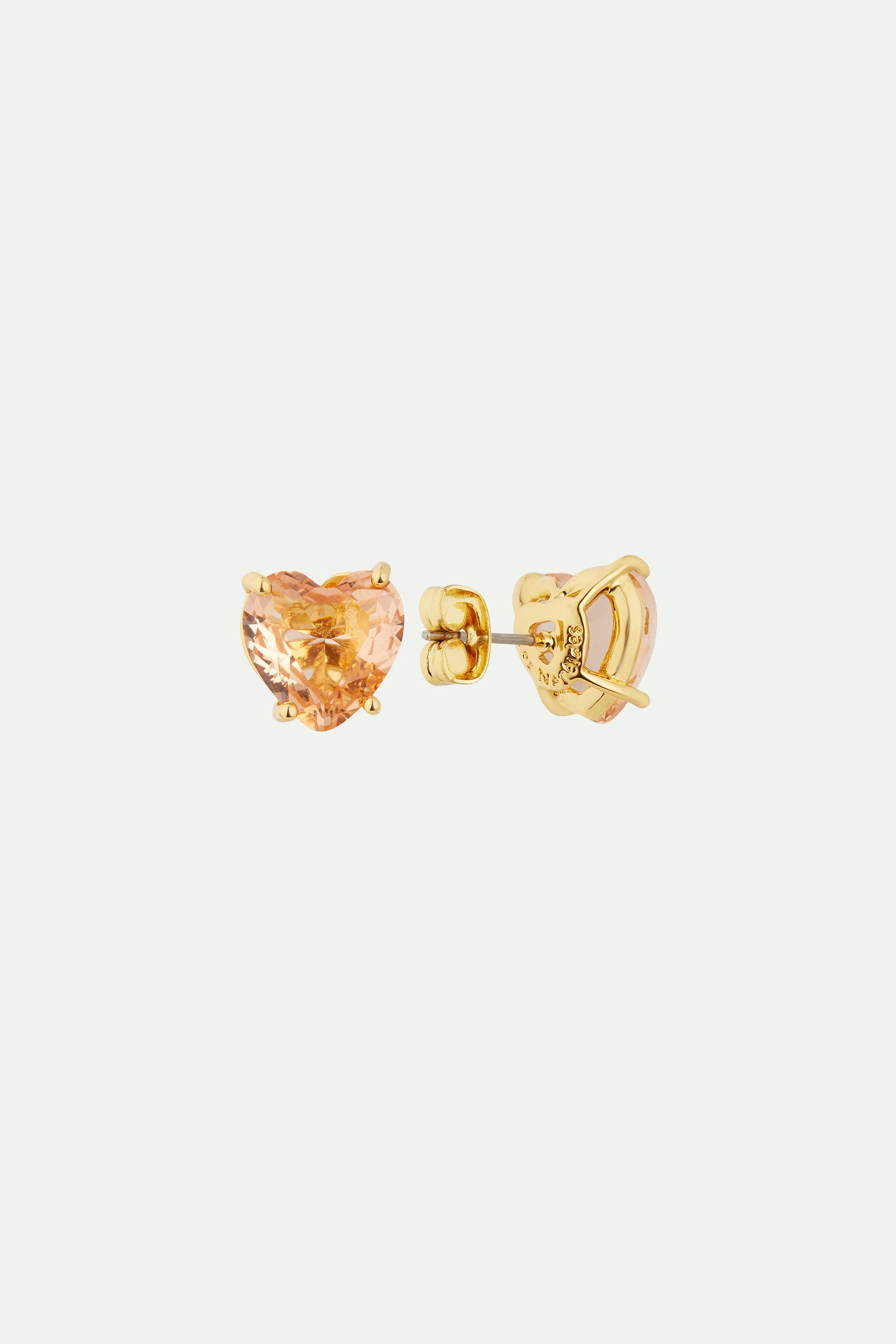 Apricot pink diamantine heart post earrings