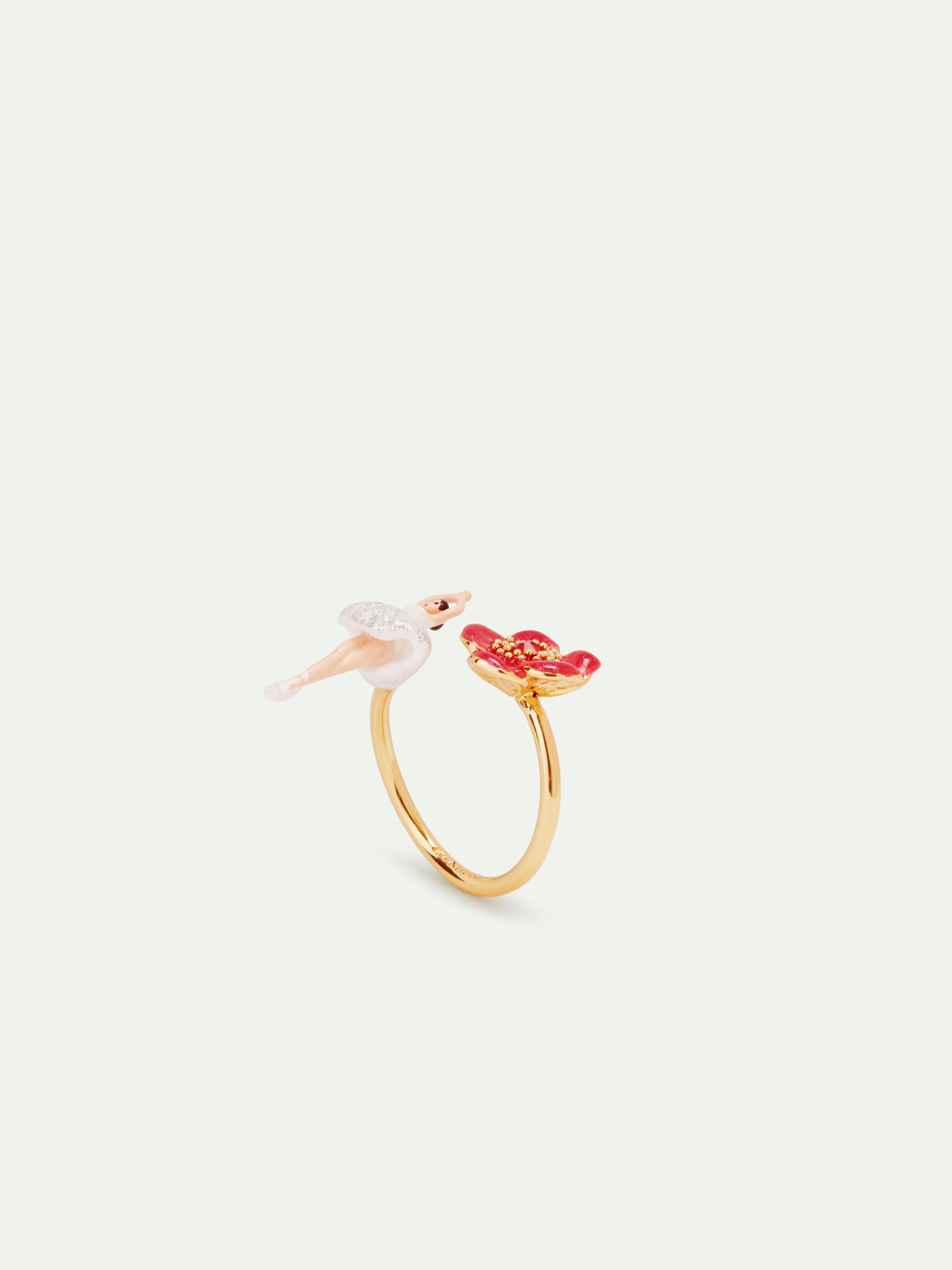 Ballerina and red flower adjustable ring