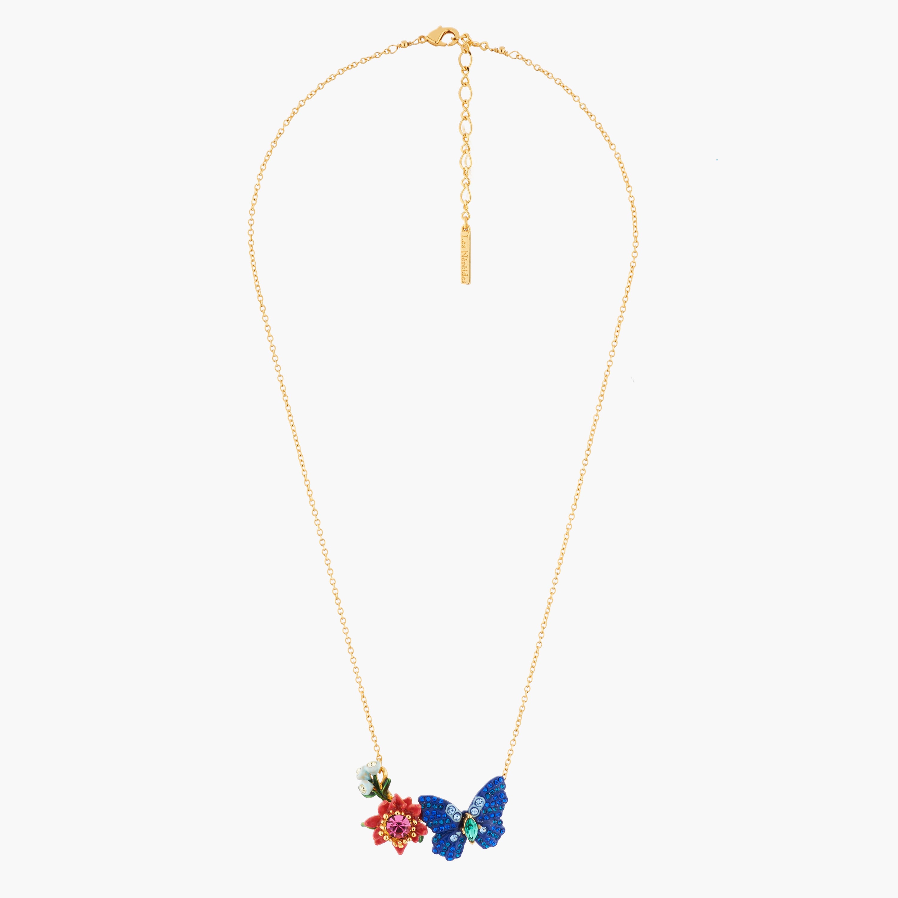 Ulysses Butterfly and Australian Flowers Pendant Necklace