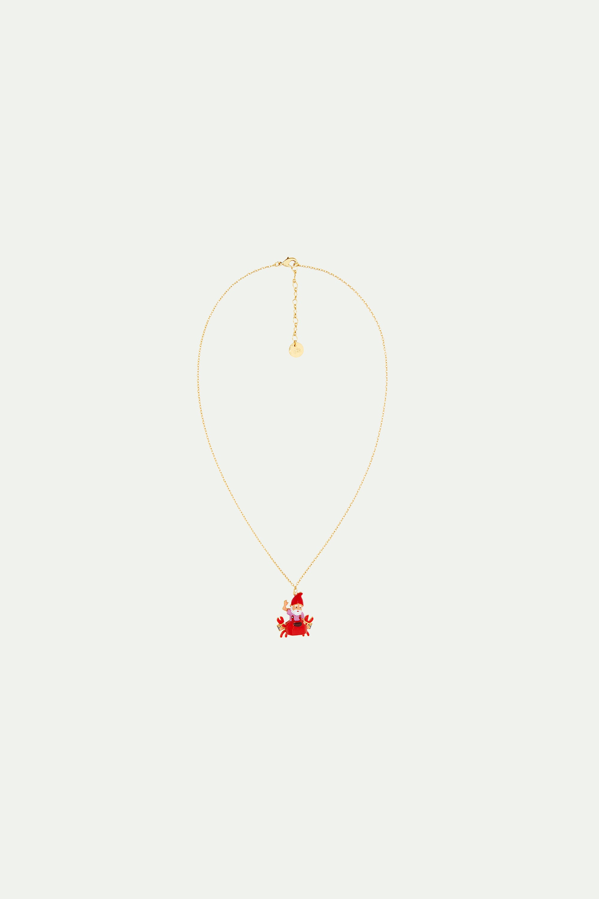 Garden gnome and red crab pendant necklace