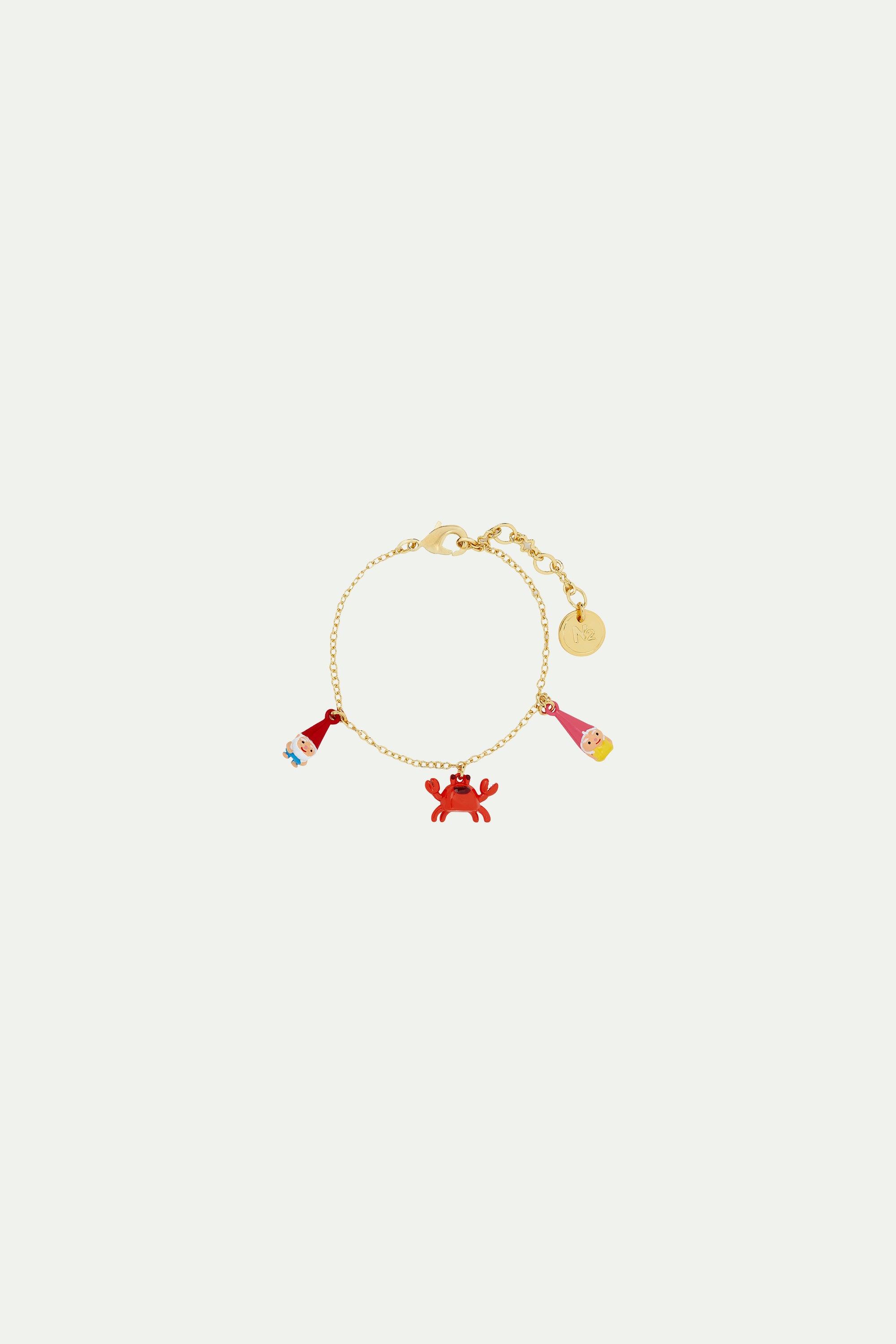 Garden gnome and red crab charm bracelet