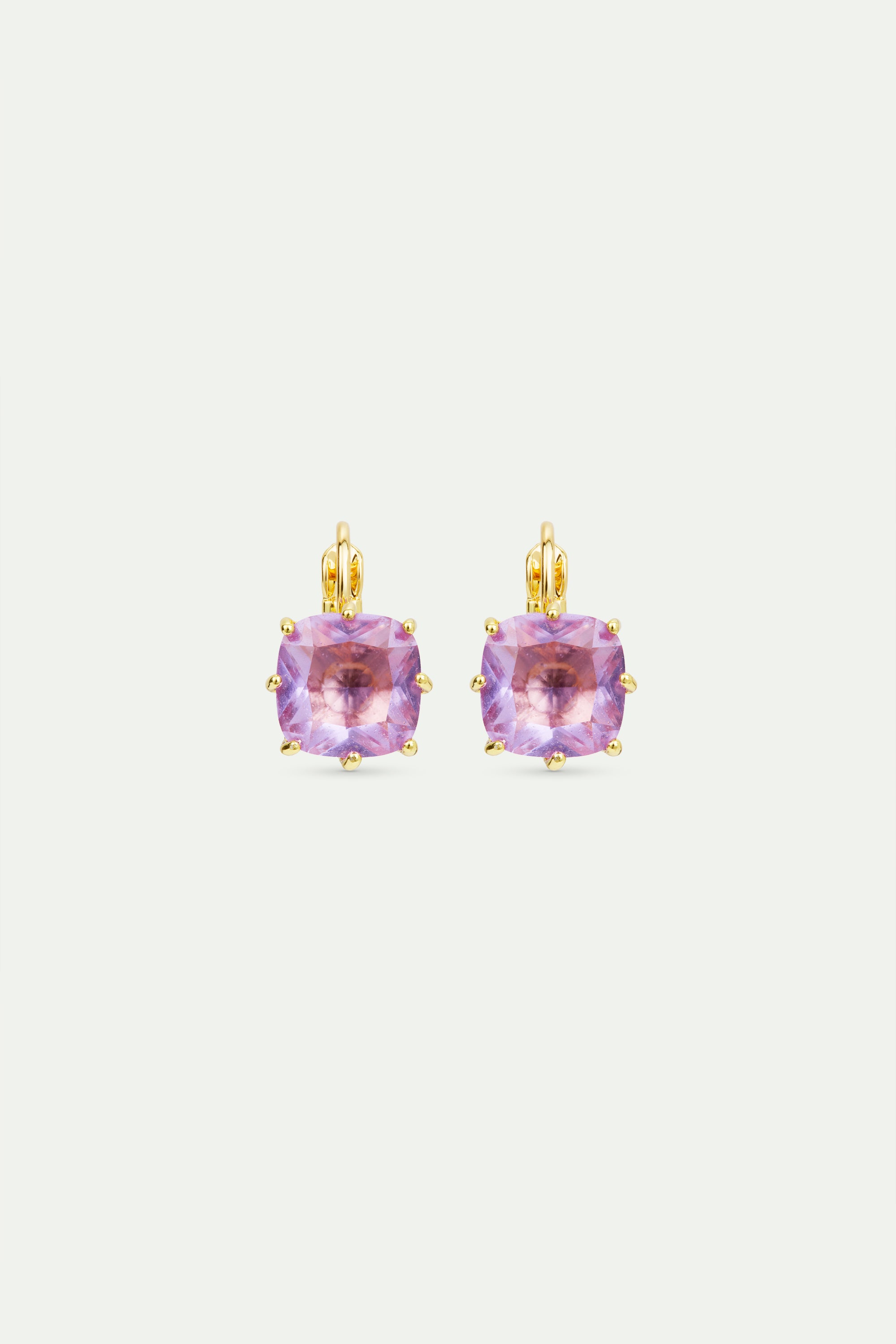 Lavender Diamantine square stone sleeper earrings