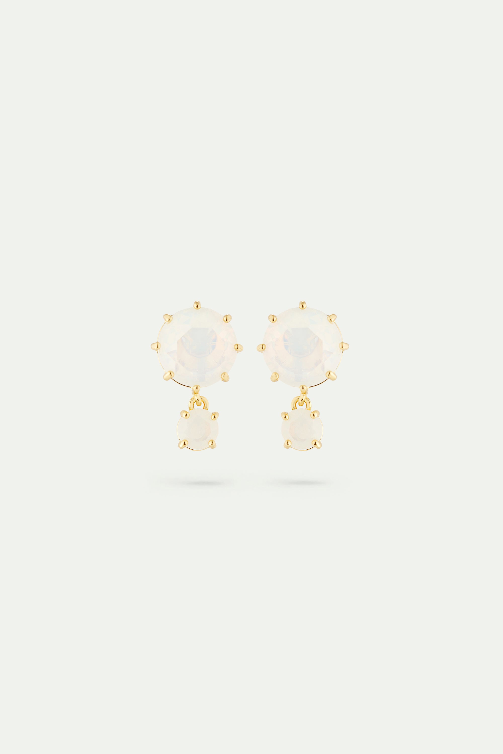 Opalescent white Diamantine two-stone earrings