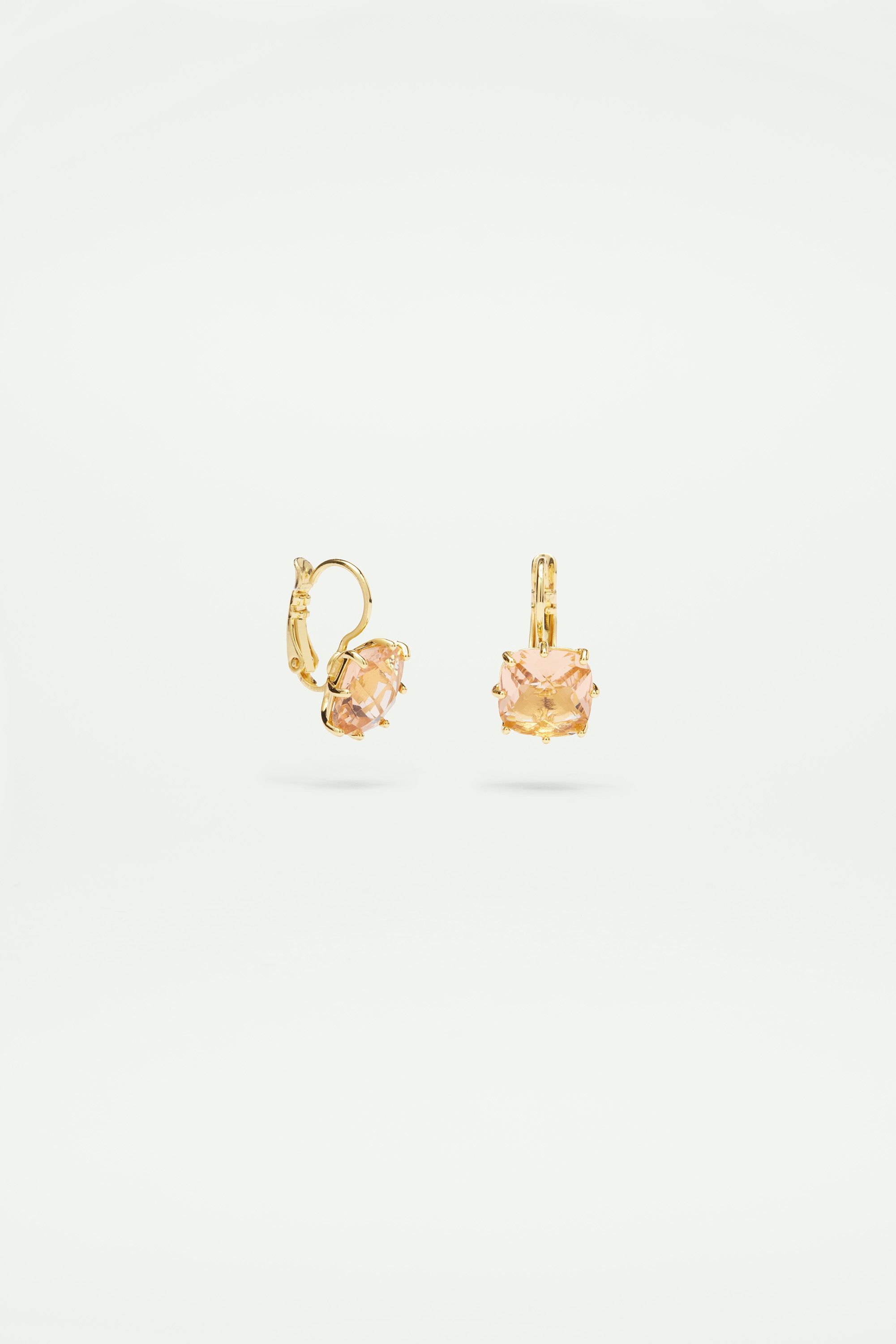 Apricot pink Diamantine square stone sleeper earrings