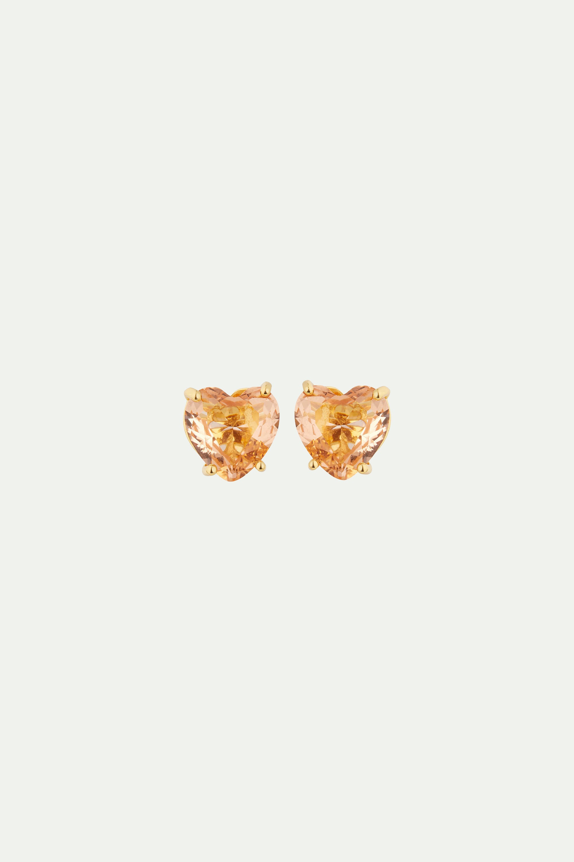 Apricot pink diamantine heart post earrings