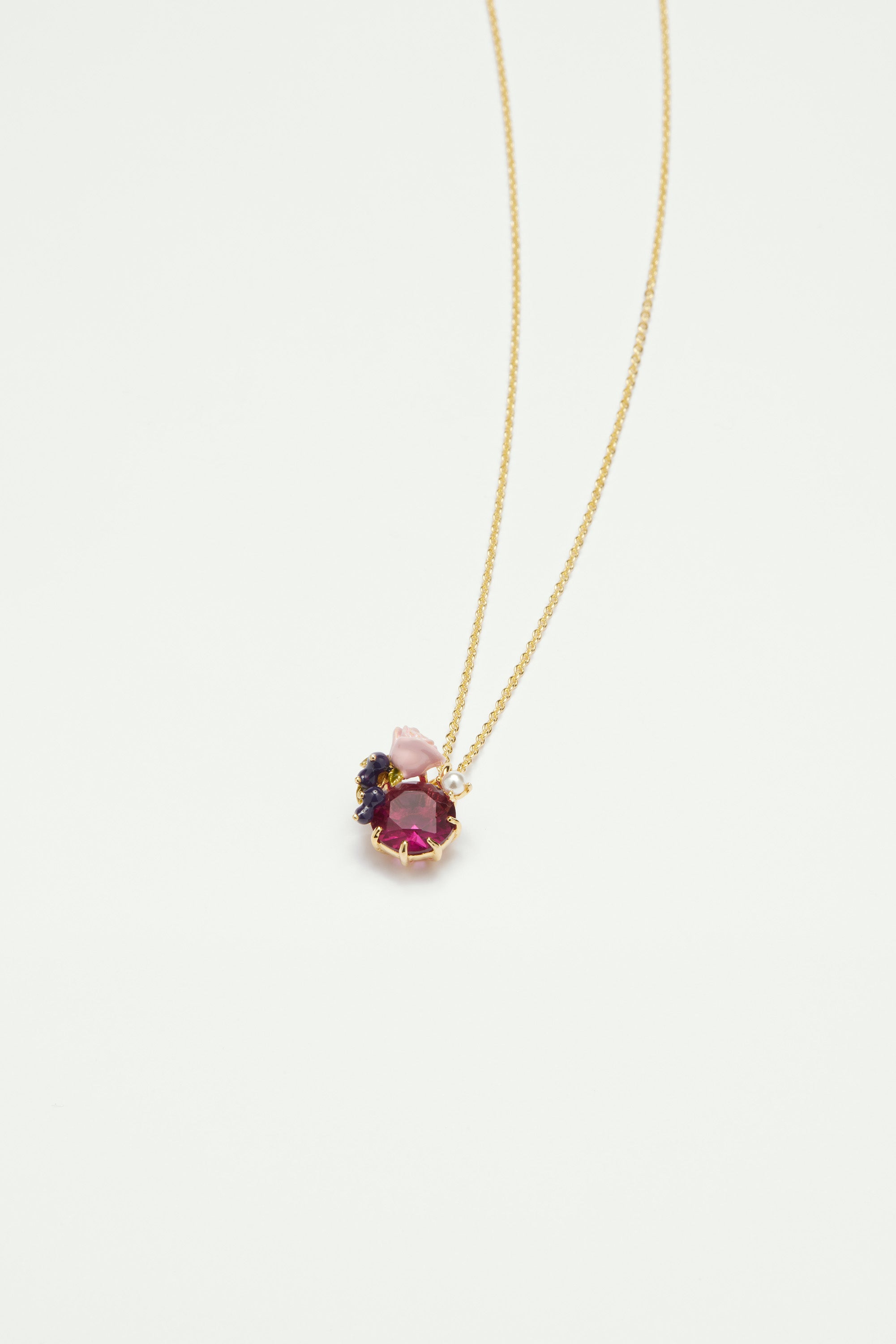 Rose and blackcurrant berries pendant necklace