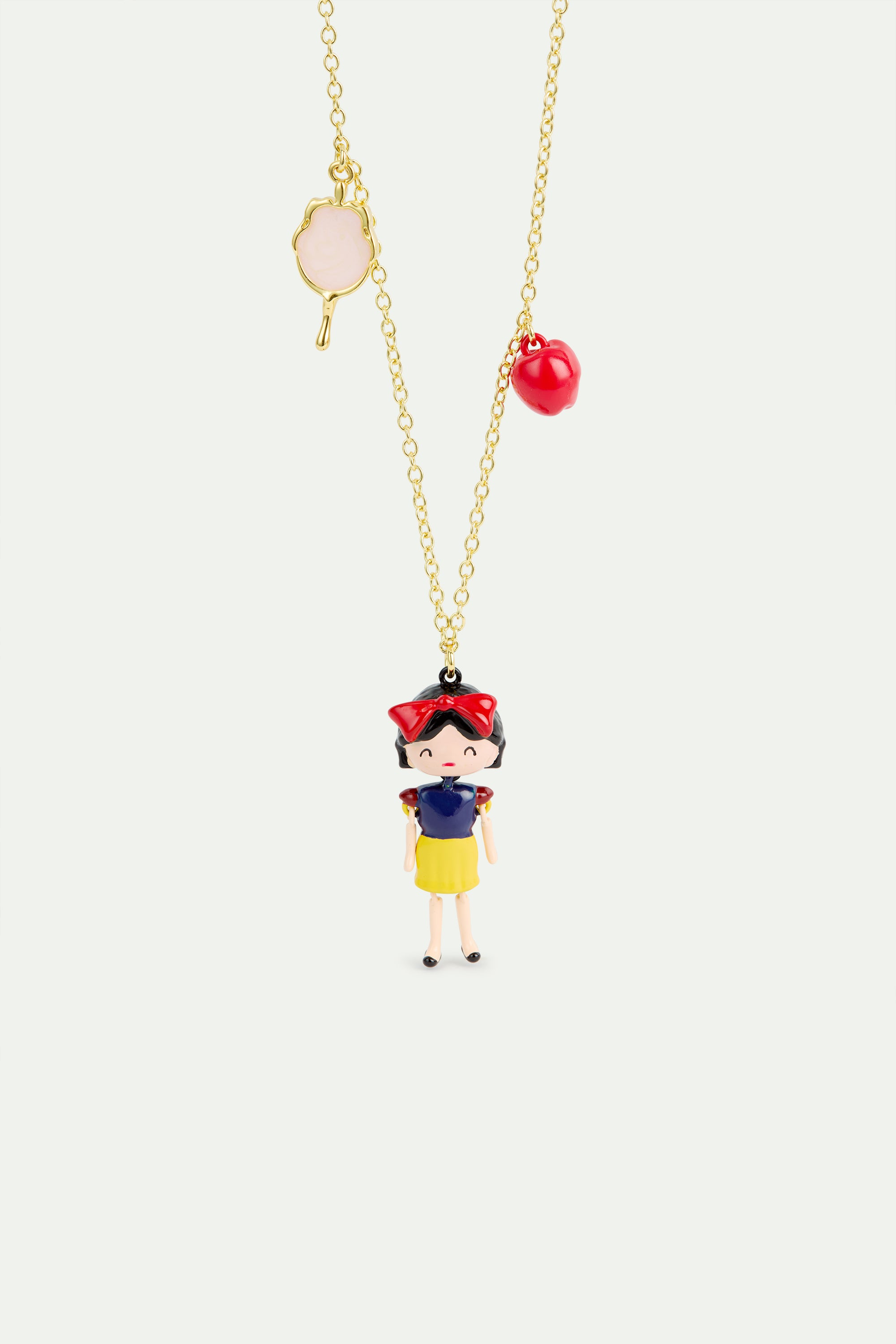 Snow White, apple and mirror pendant necklace