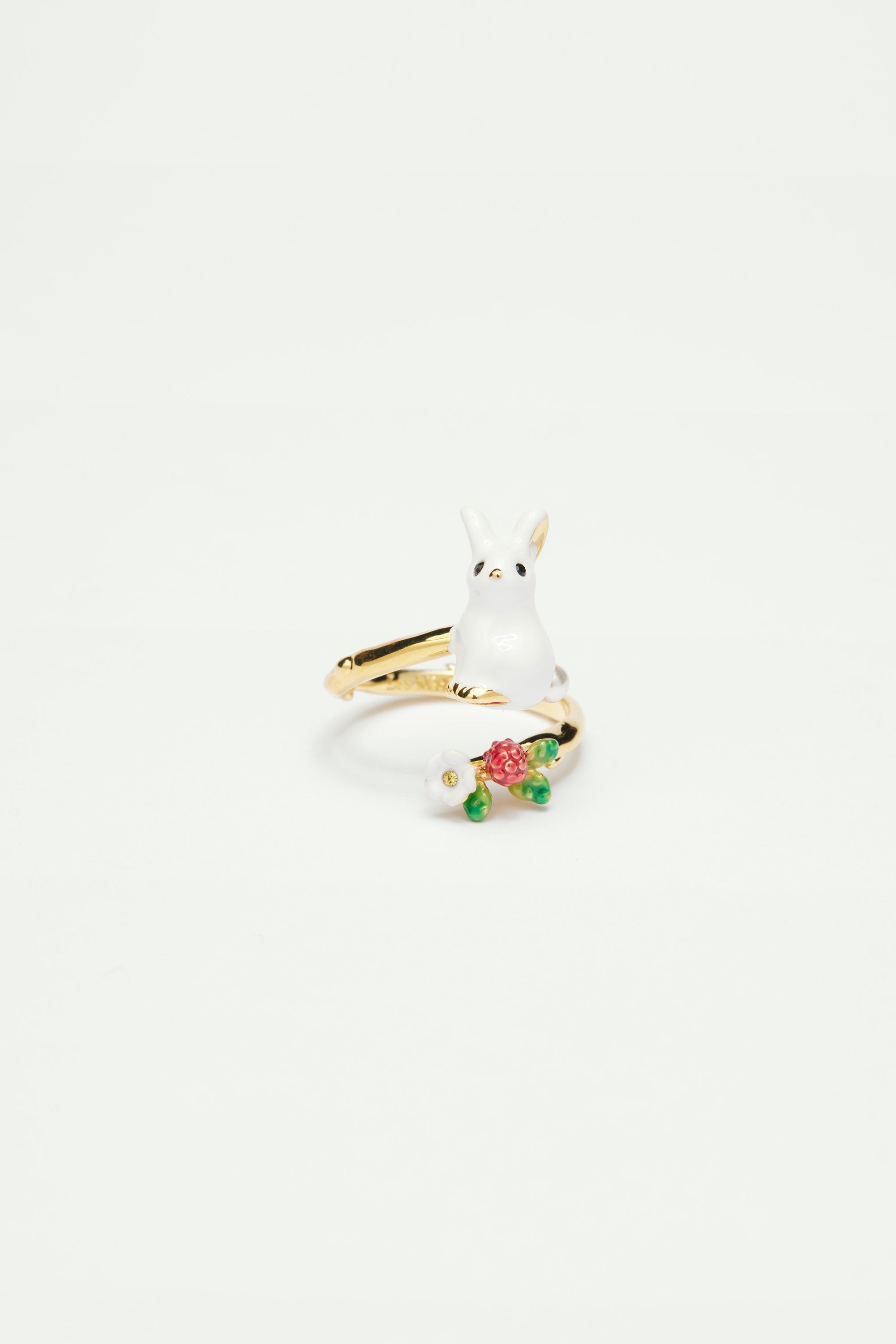 Rabbit and White Flower Adjustable Ring