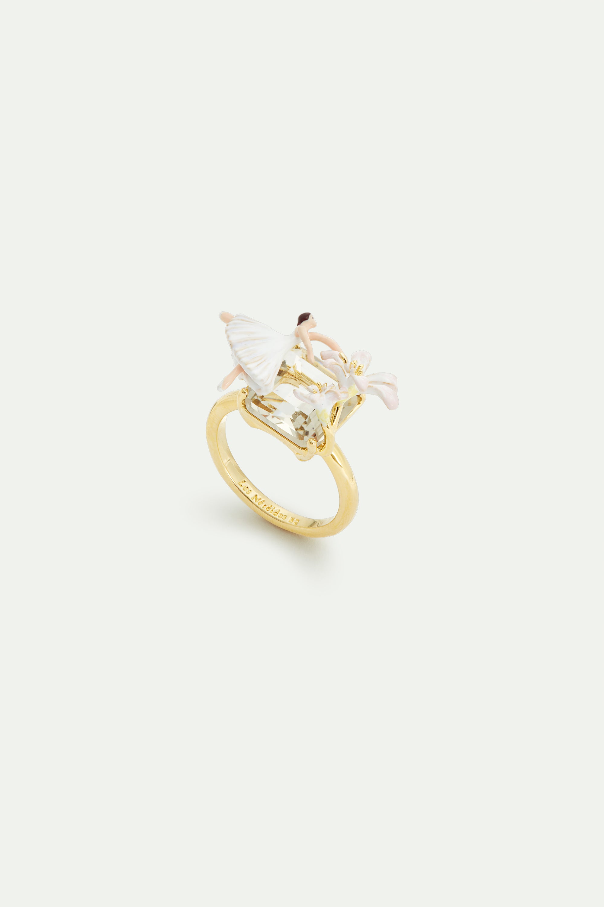 Ballerina, lily flower and faceted stone ring