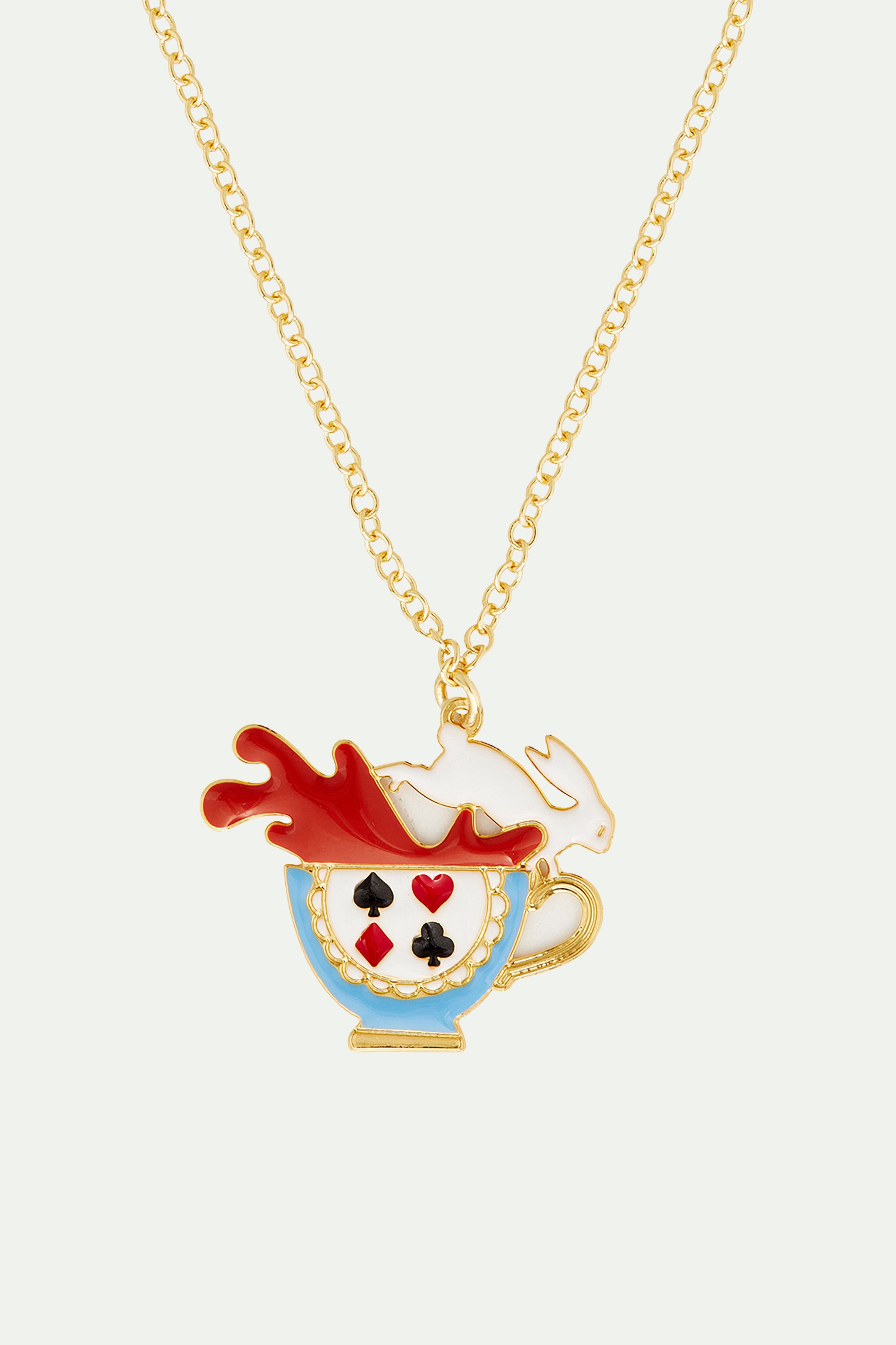 Tea cup and white rabbit pendant necklace