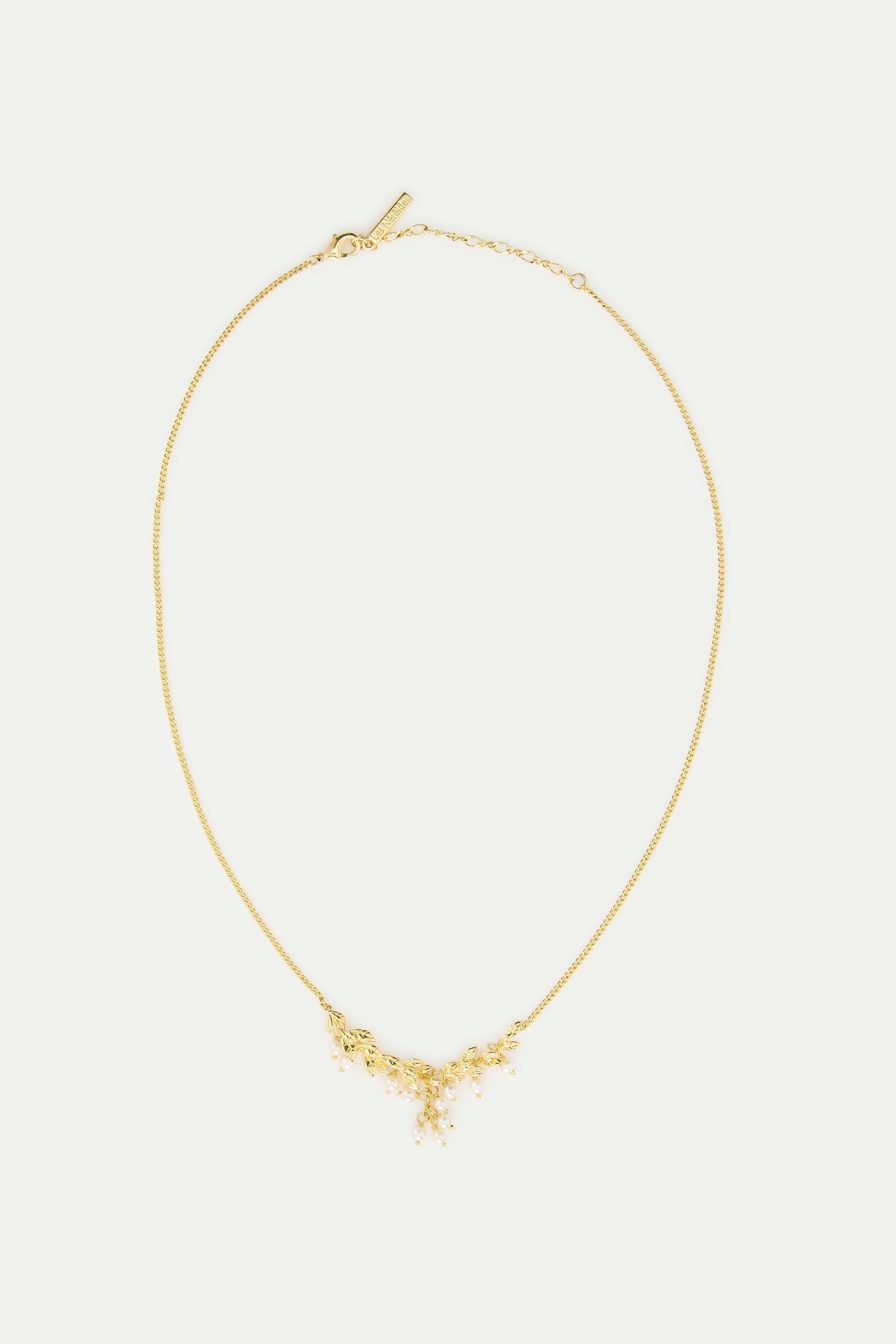 Gold and white statement necklace with laurel and cultured pearl