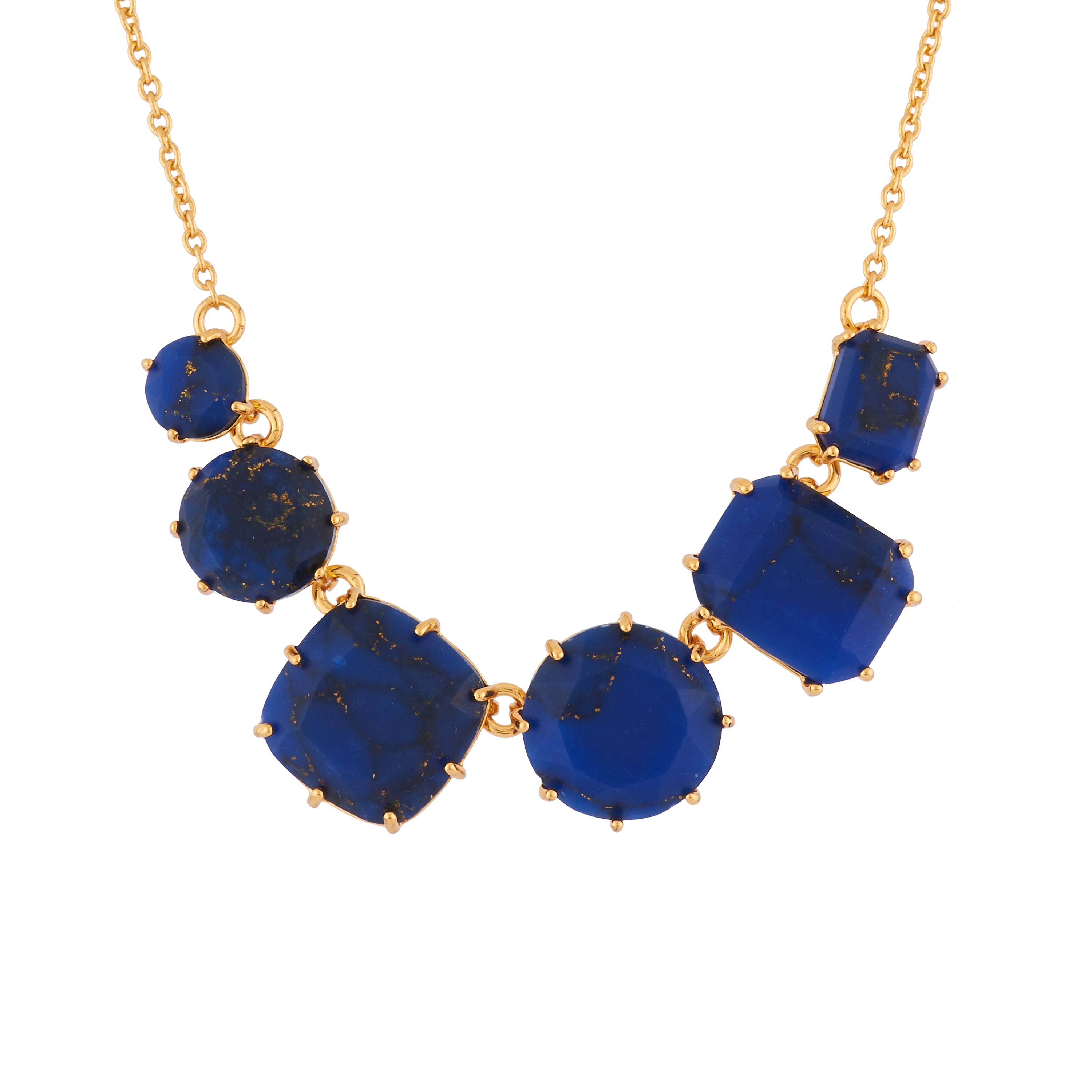 Necklace with 6 dark blue stones with golden chips