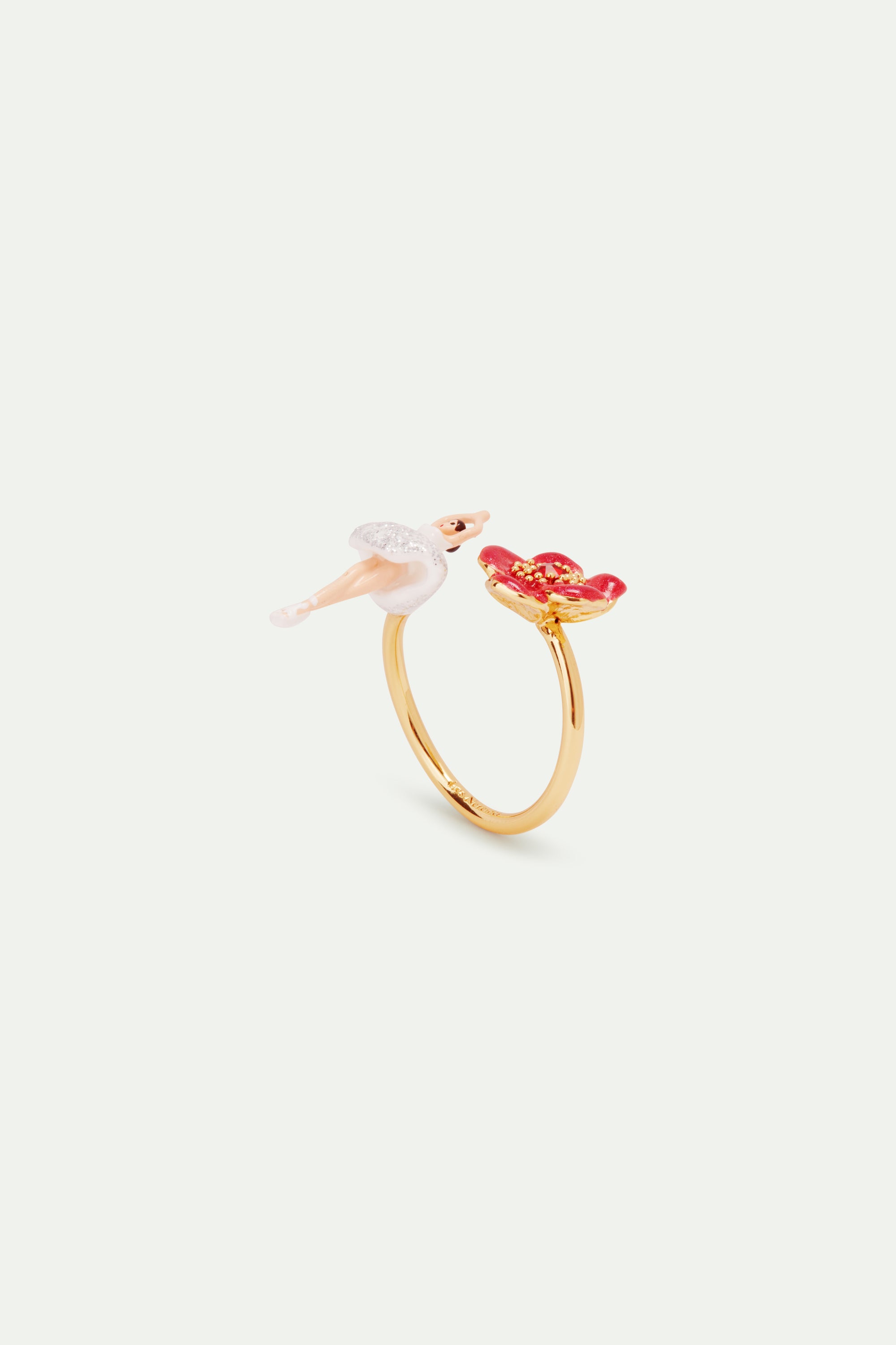 Anillo ajustable bailarina y flor roja