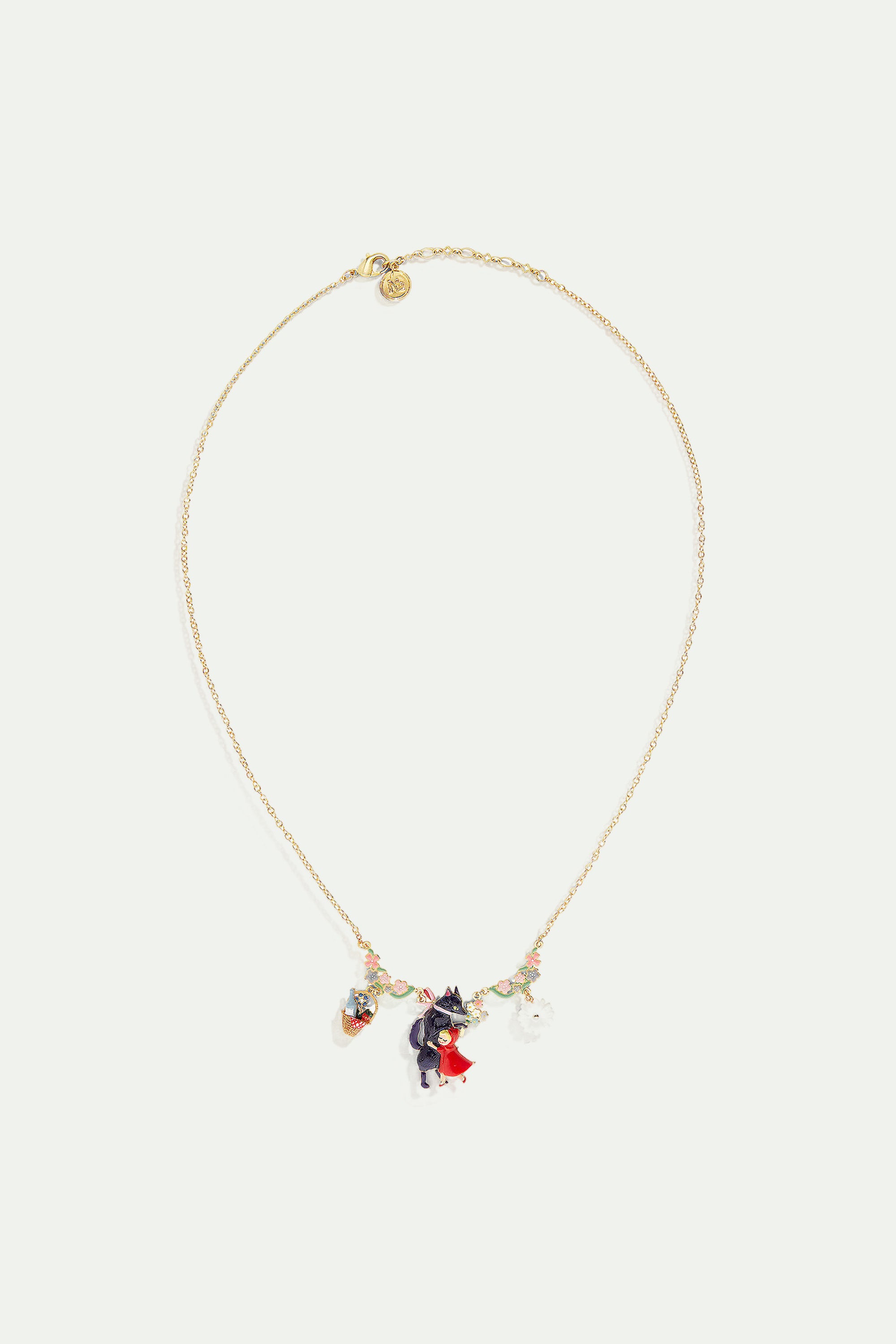 Flowery Big Bad Wolf and Little Red Riding Hood statement necklace