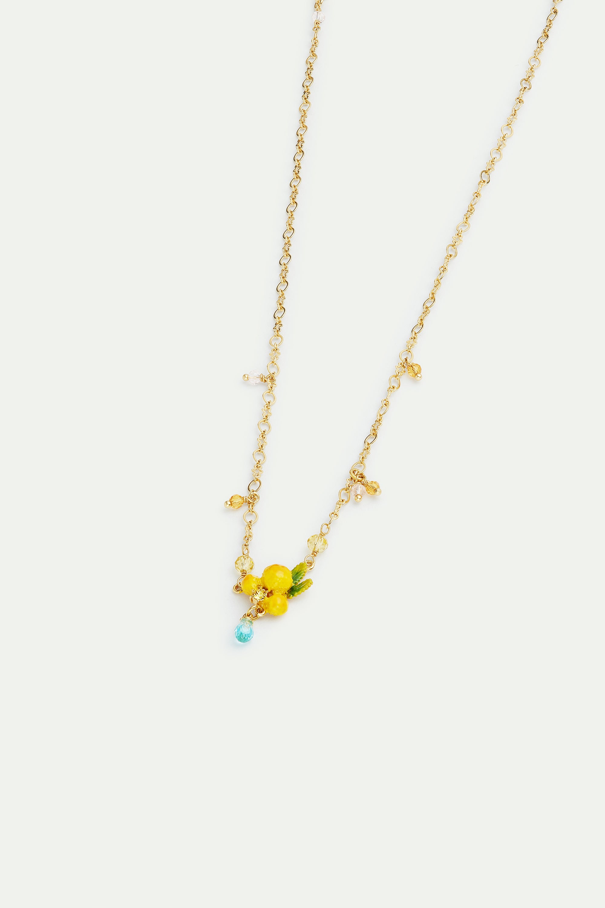 Mimosa flower and little pearls pendant necklace