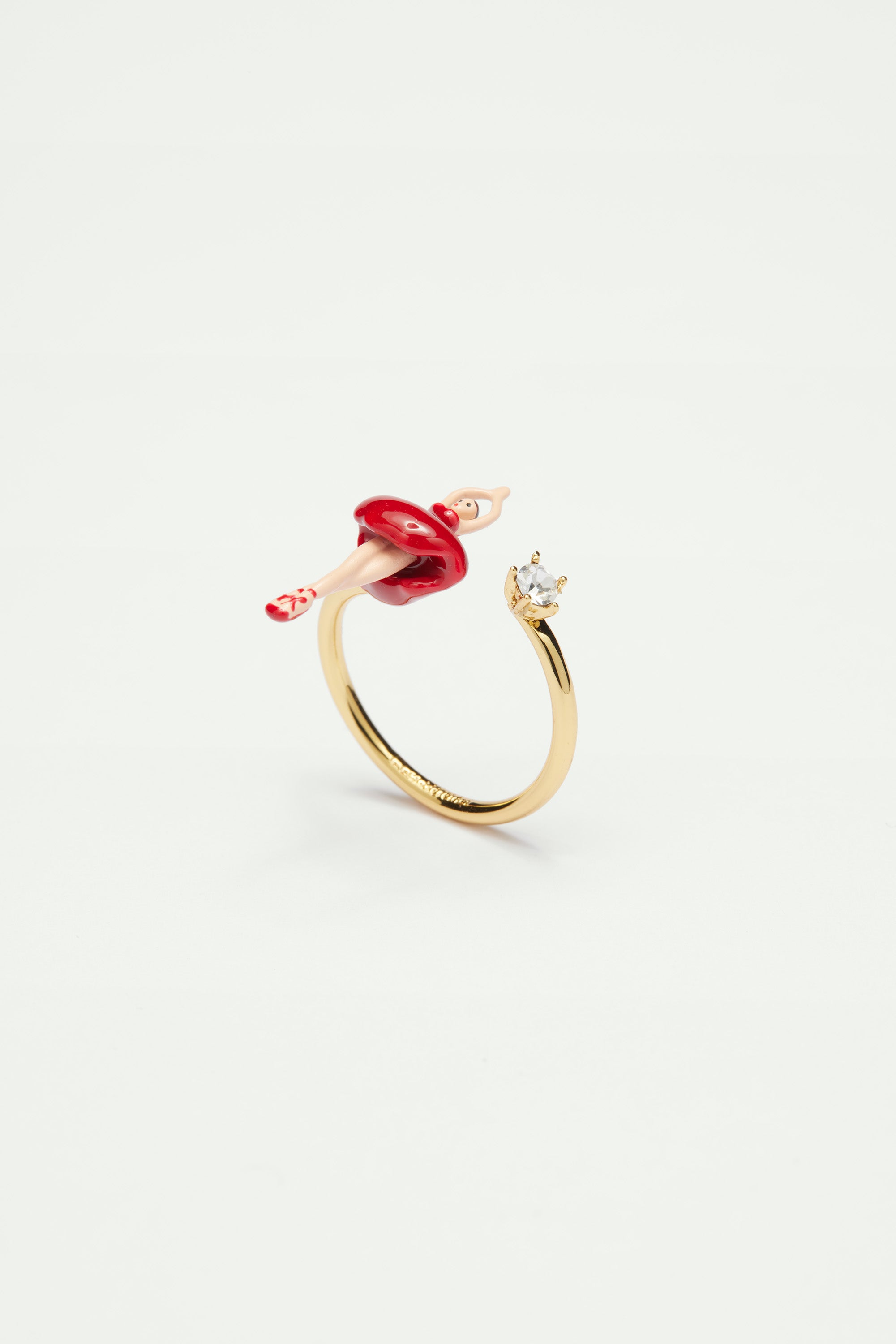 Adjustable ring with mini ballerina in a red tutu