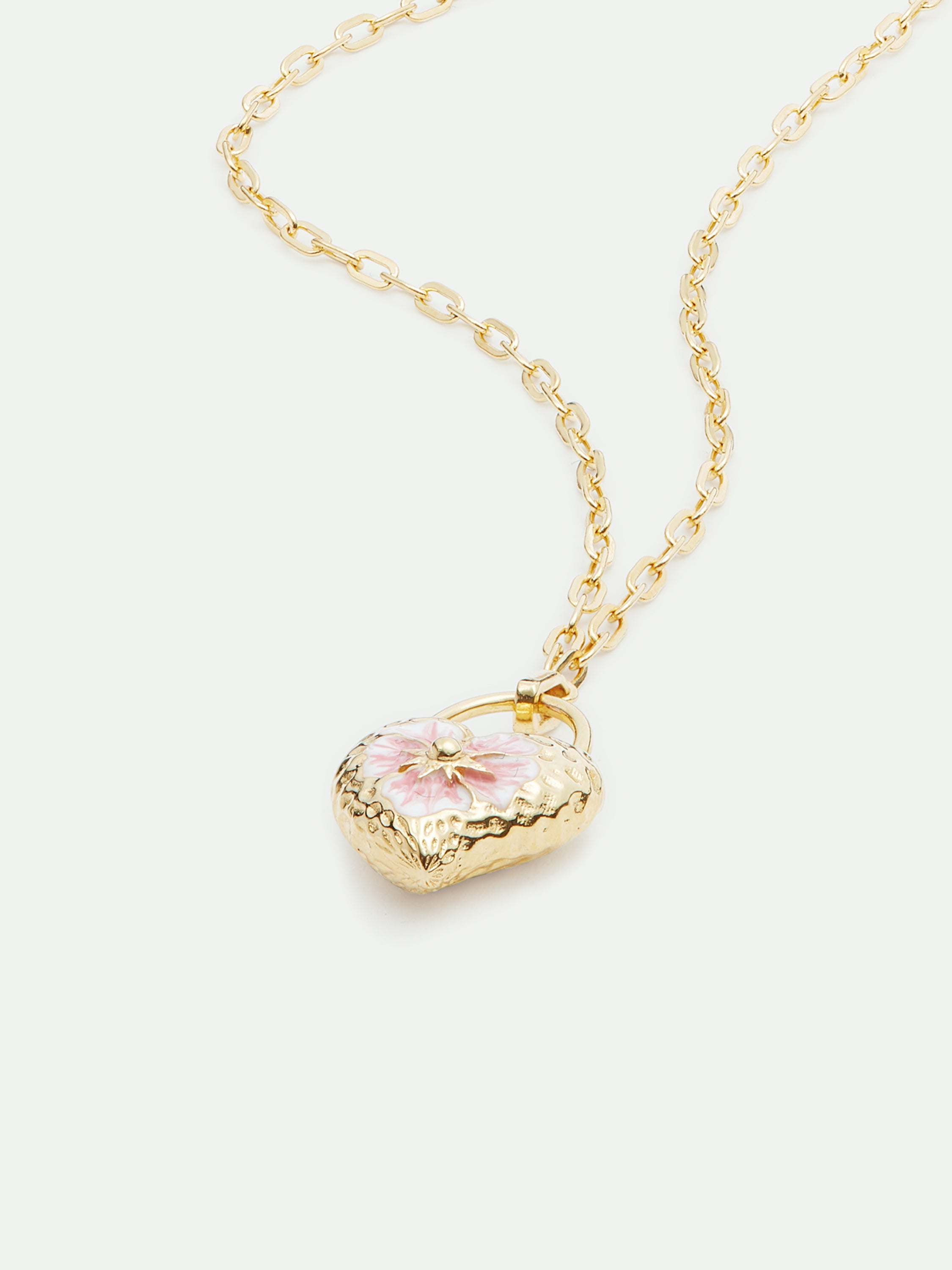 Heart medallion and pansy flower pendant necklace