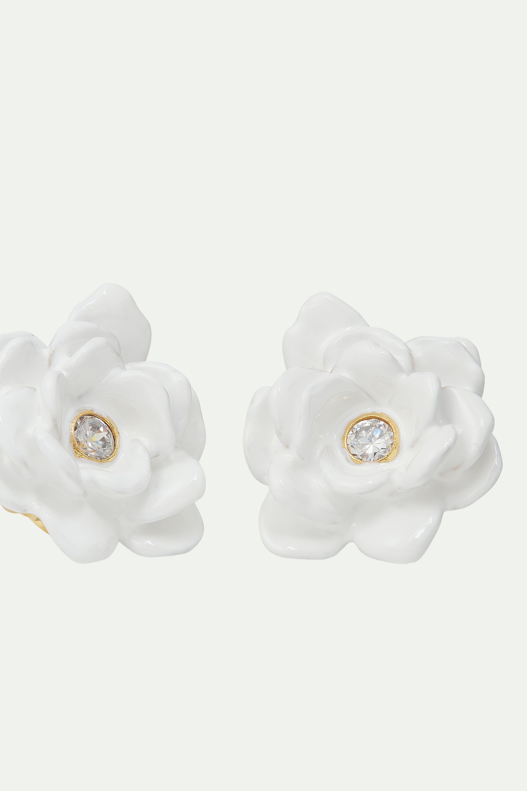 Gardenia and cut stone clip-on earrings