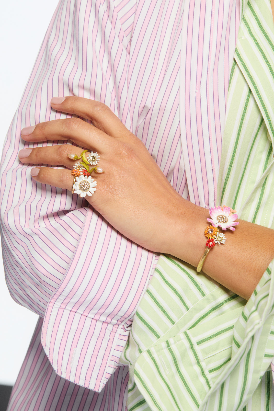 Daisy and zinnia cuff bracelet