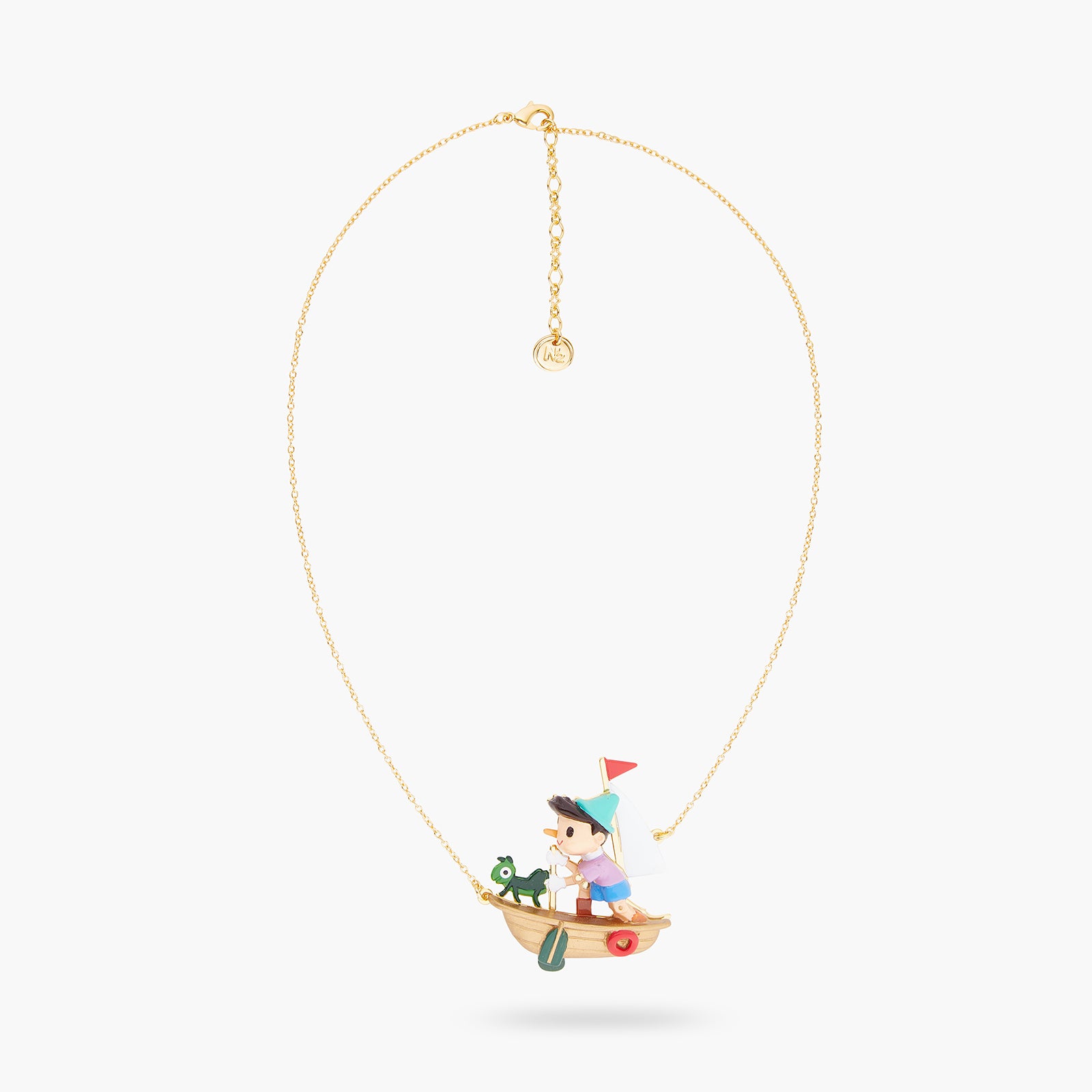 Pinocchio and Cricket on a boat necklace