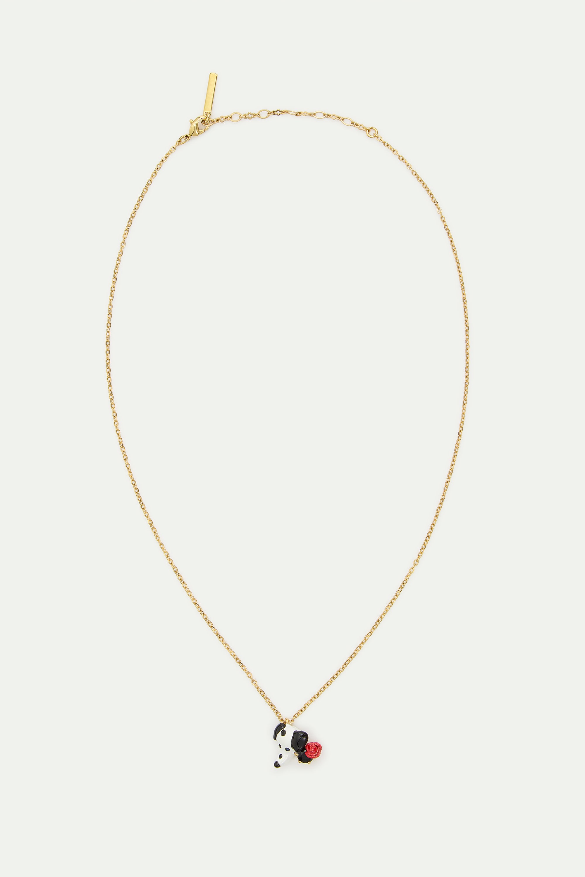 Collar colgante dálmata, piedra redonda facetada negra y rosa roja