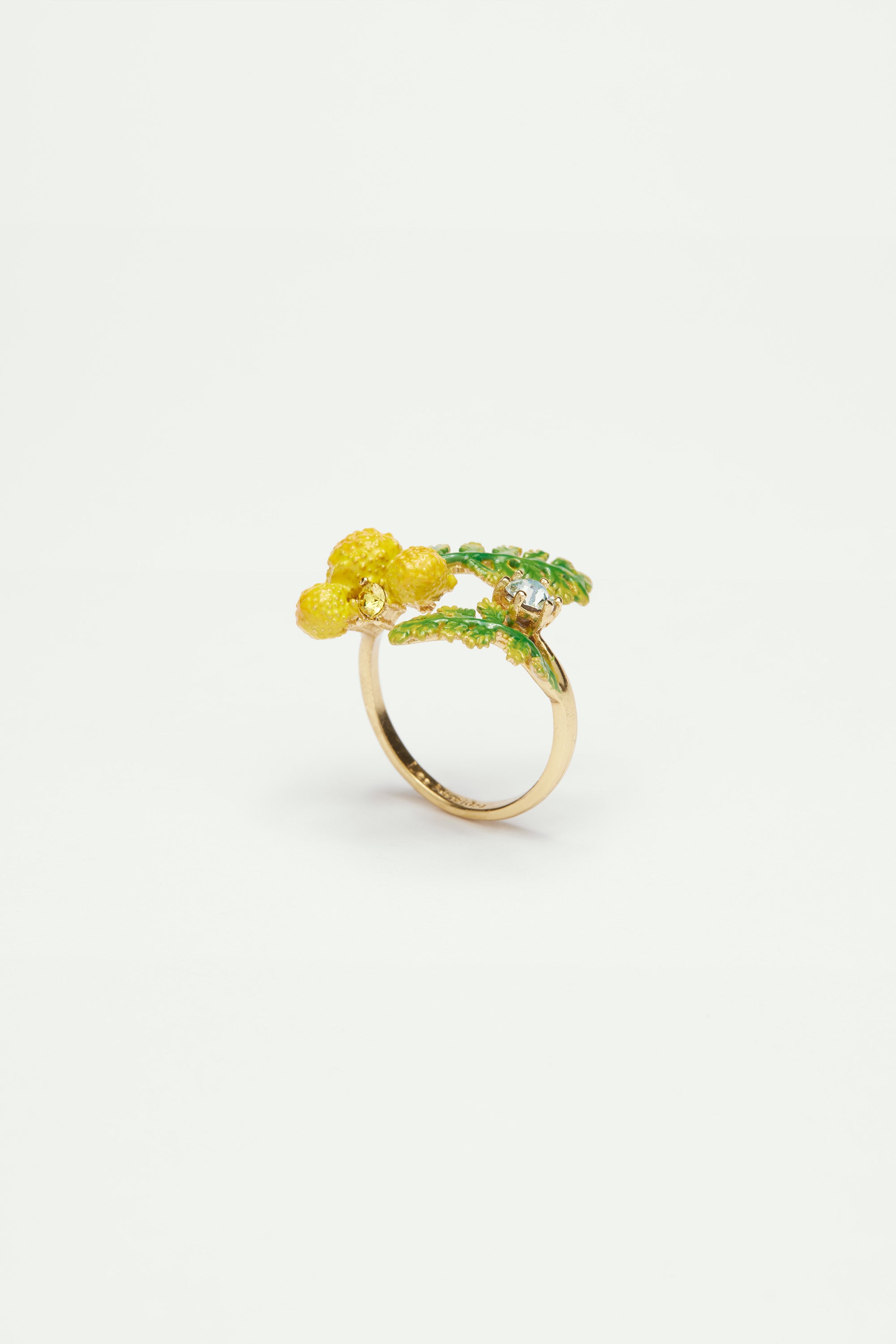 Ferns and mimosa flower adjustable ring