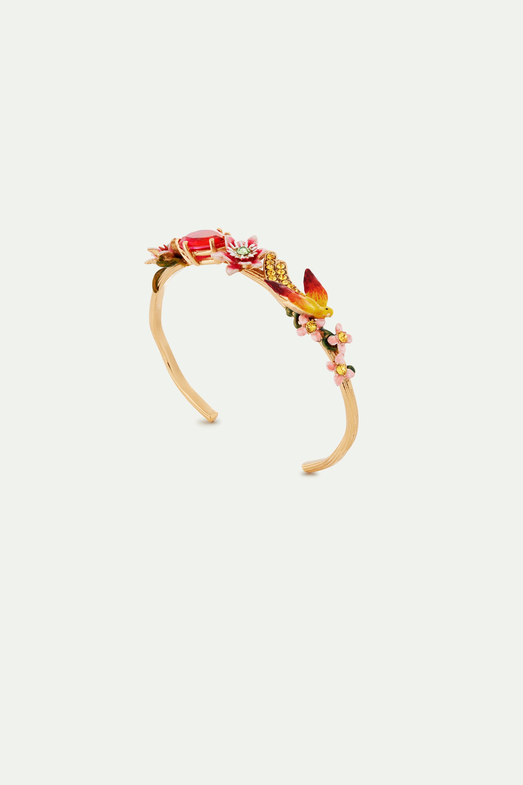 Pulsera brazalete flor pasifora, perico y pera de cristal facetado