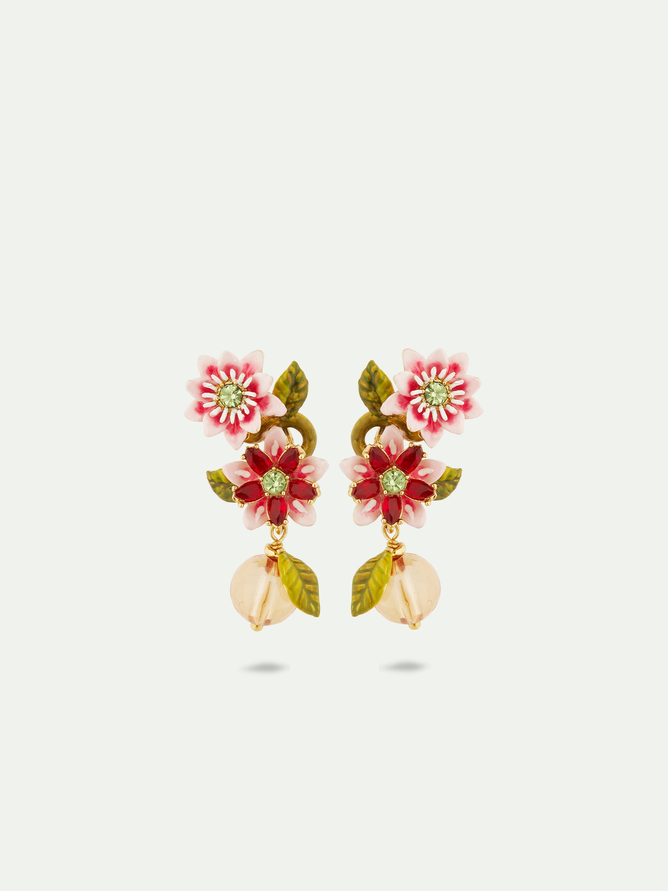 Passion flower and glass bead earrings