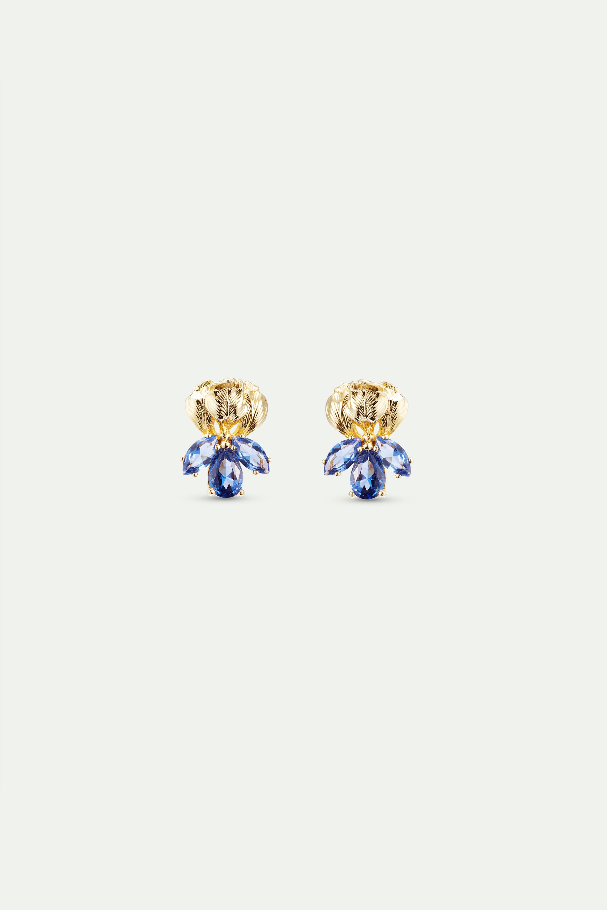 Golden iris and blue stone post earrings