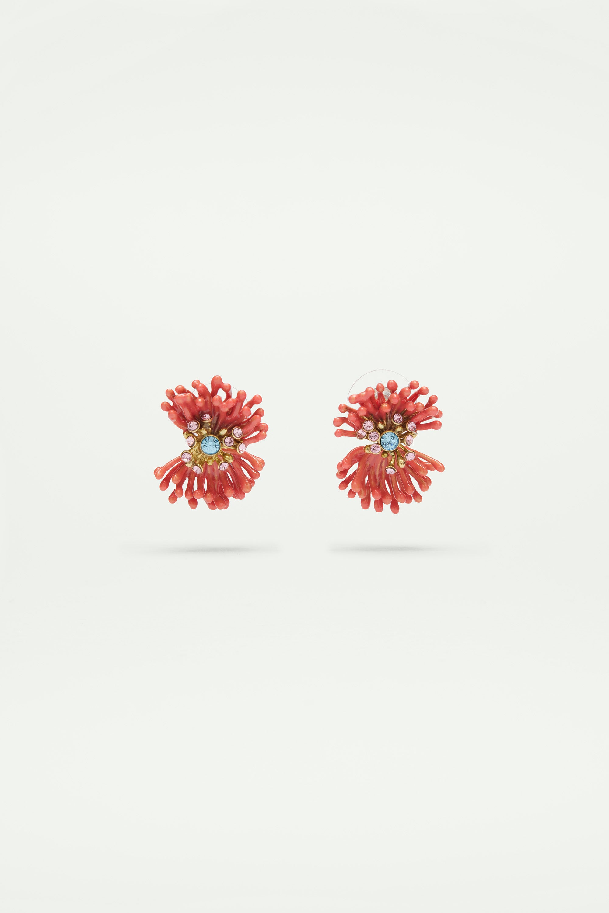 Pink anemone and colourful stone earrings